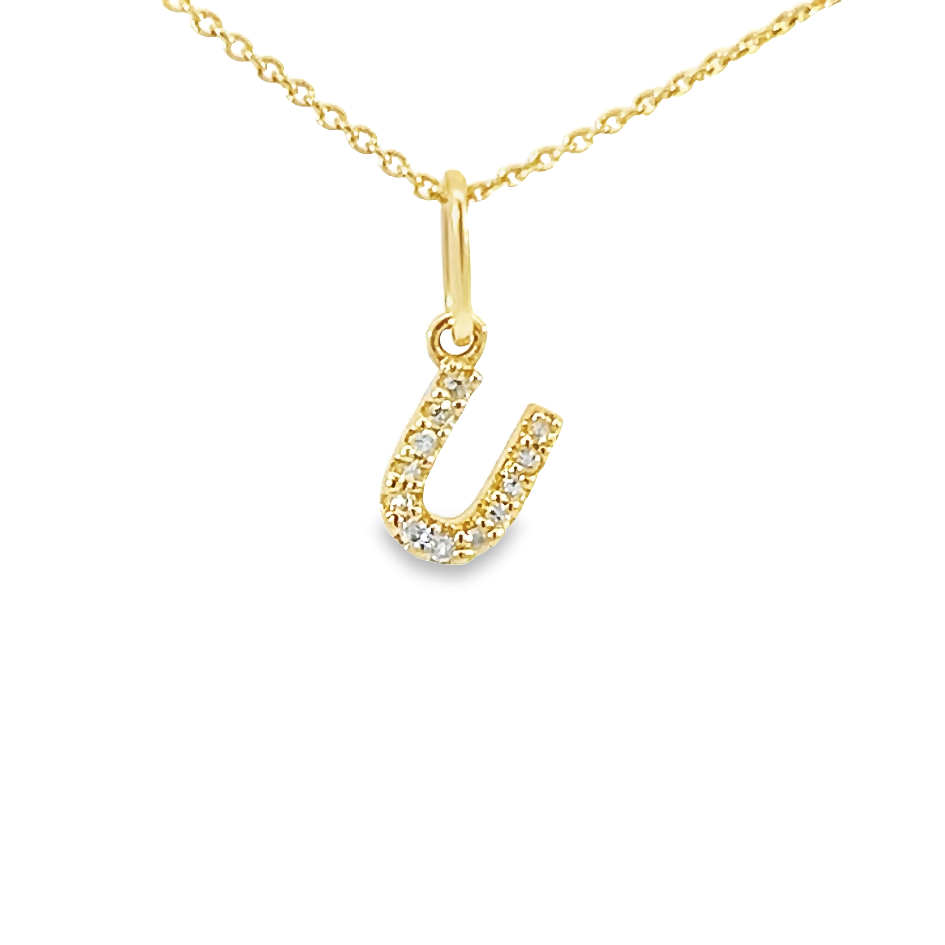 14k Yellow Gold Diamond Letter U Charm