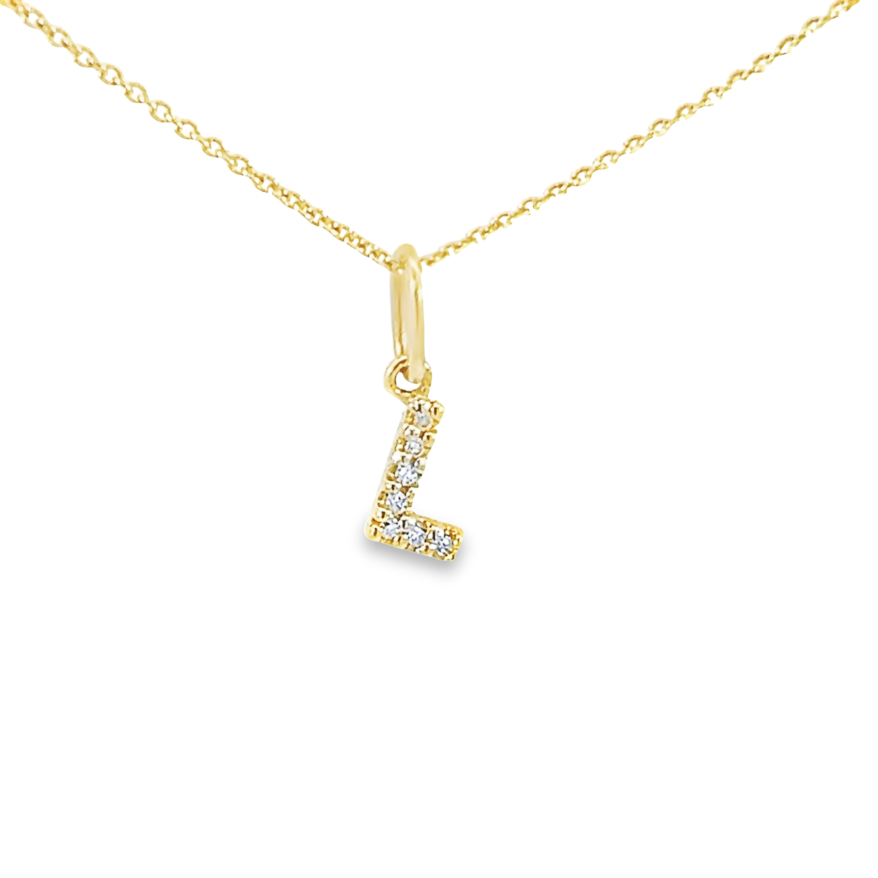 14k Yellow Gold Diamond Letter L Charm