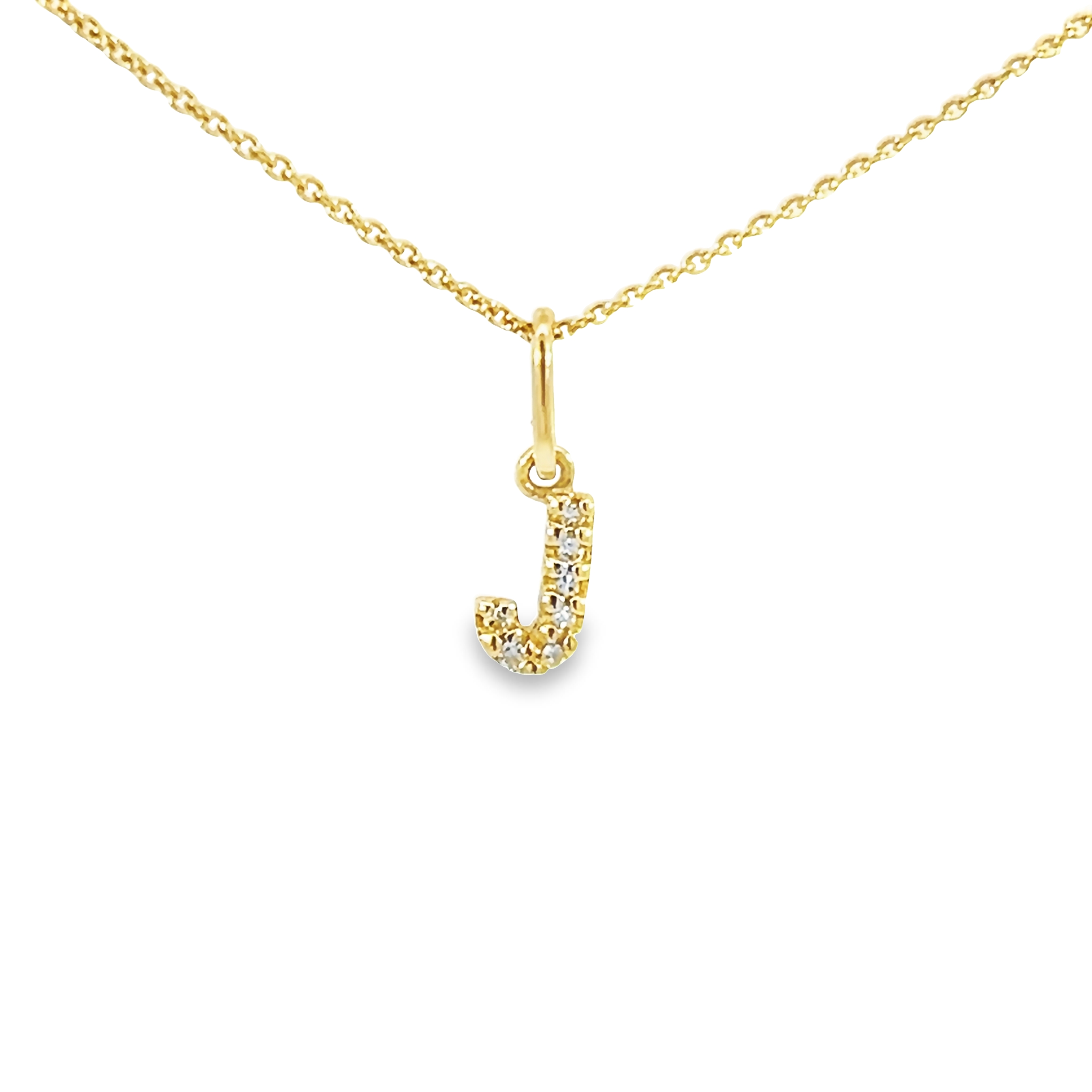 14 Karat Yellow Gold J Charm With 7=0.03tw Single Cut J I Diamonds