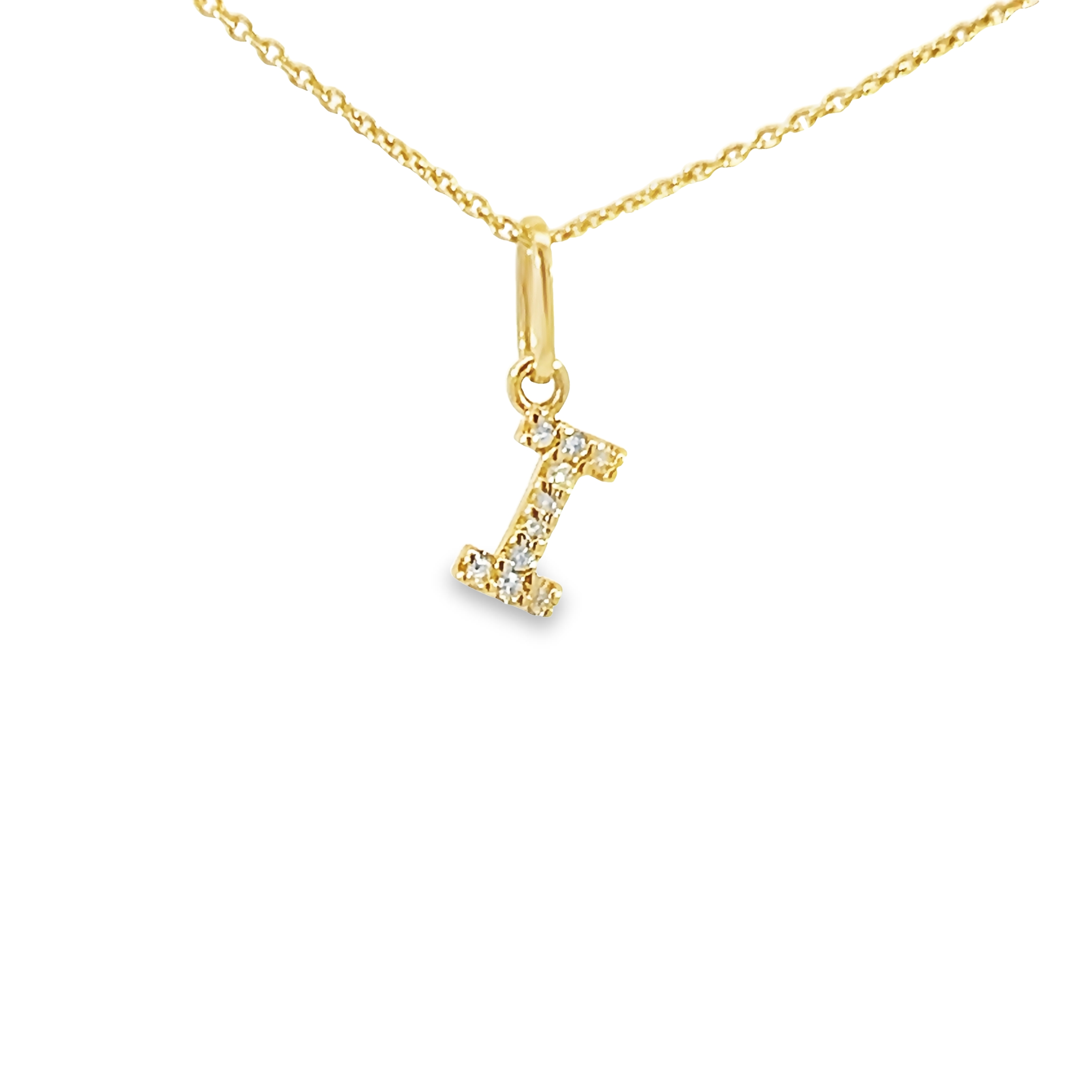 14k Yellow Gold Diamond Letter I Charm