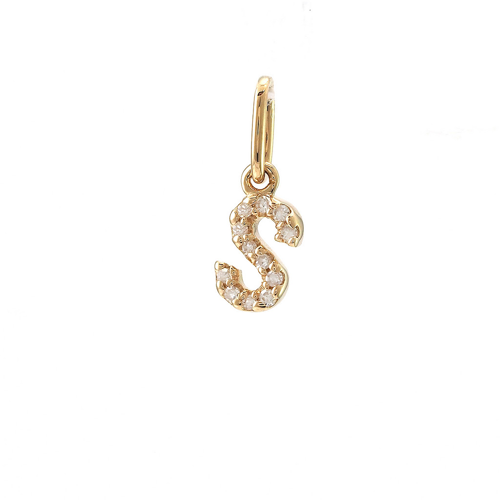 14 Karat Yellow Gold S Charm With 12=0.04 Total Weight Single Cut J I Diamonds
