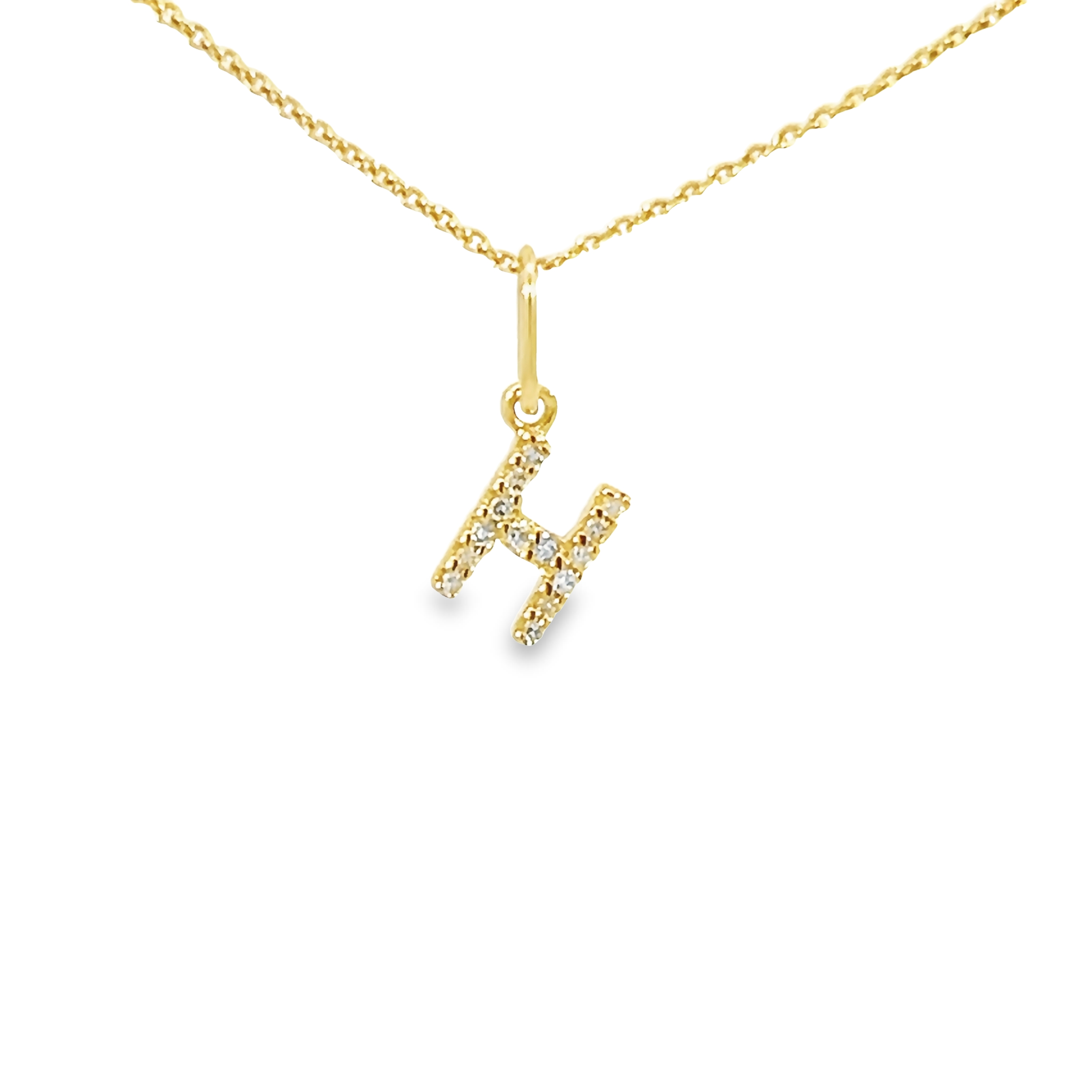 14k Yellow Gold Diamond Letter H Charm