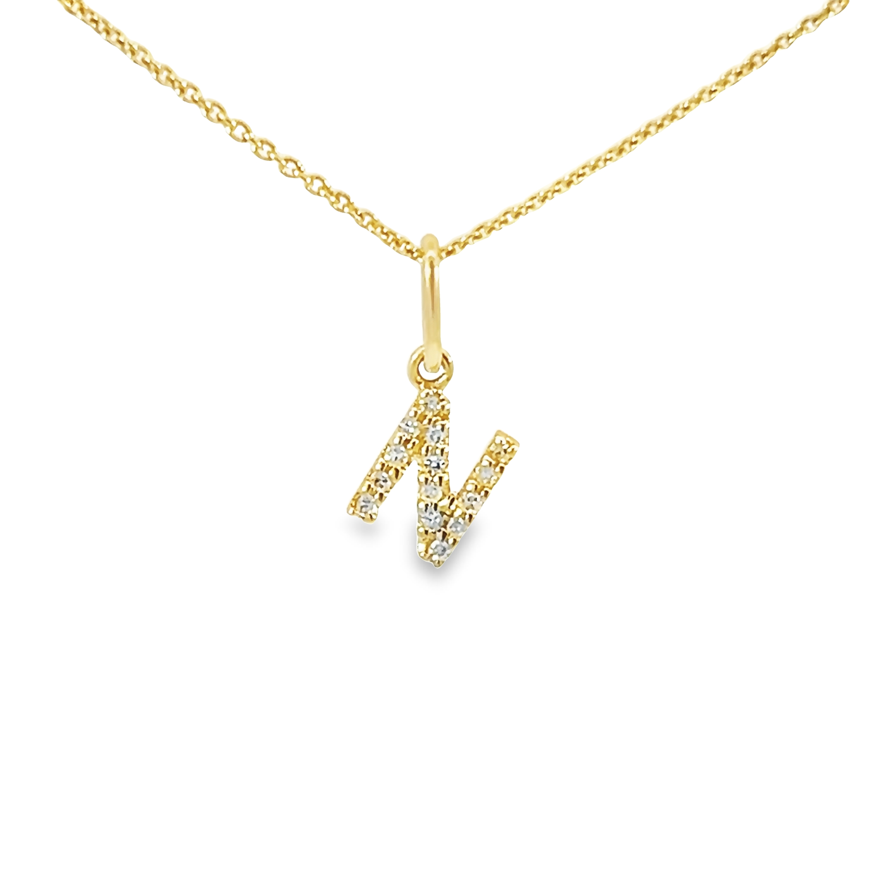 14k Yellow Gold Diamond Letter N Charm