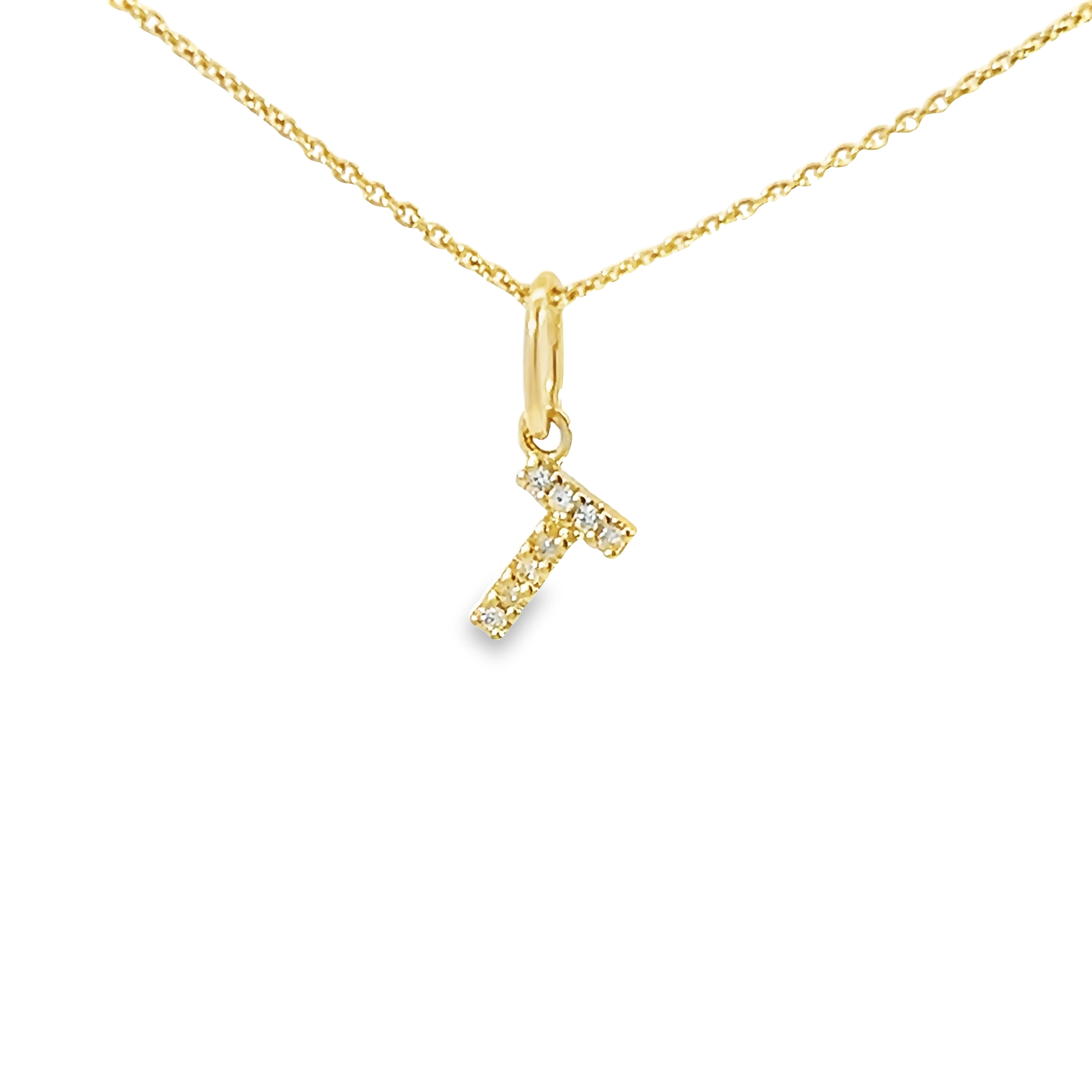 14 Karat Yellow Gold T Charm With 8=0.03tw Single Cut J I Diamonds