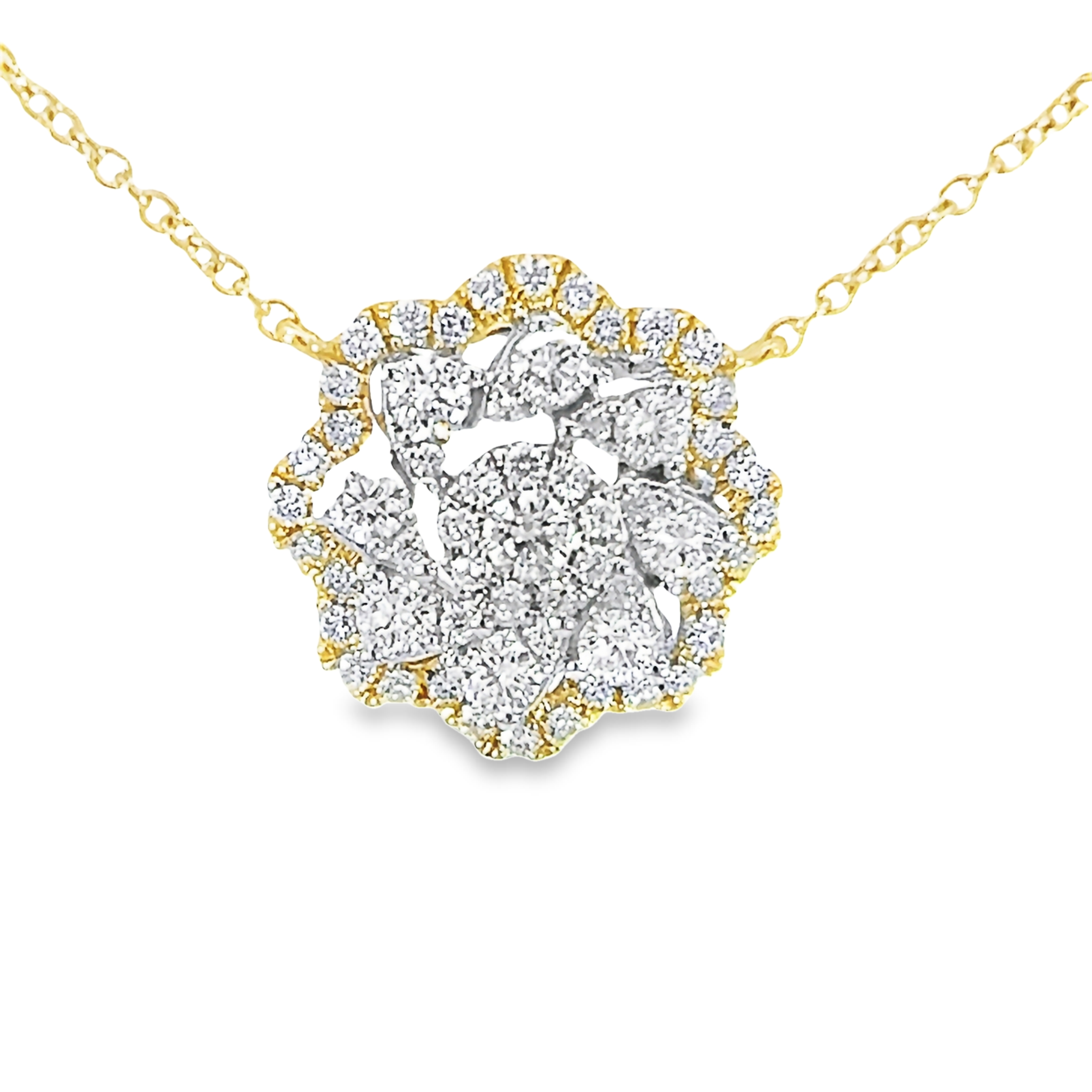 14k Yellow Gold Diamond Flower Pendant Necklace