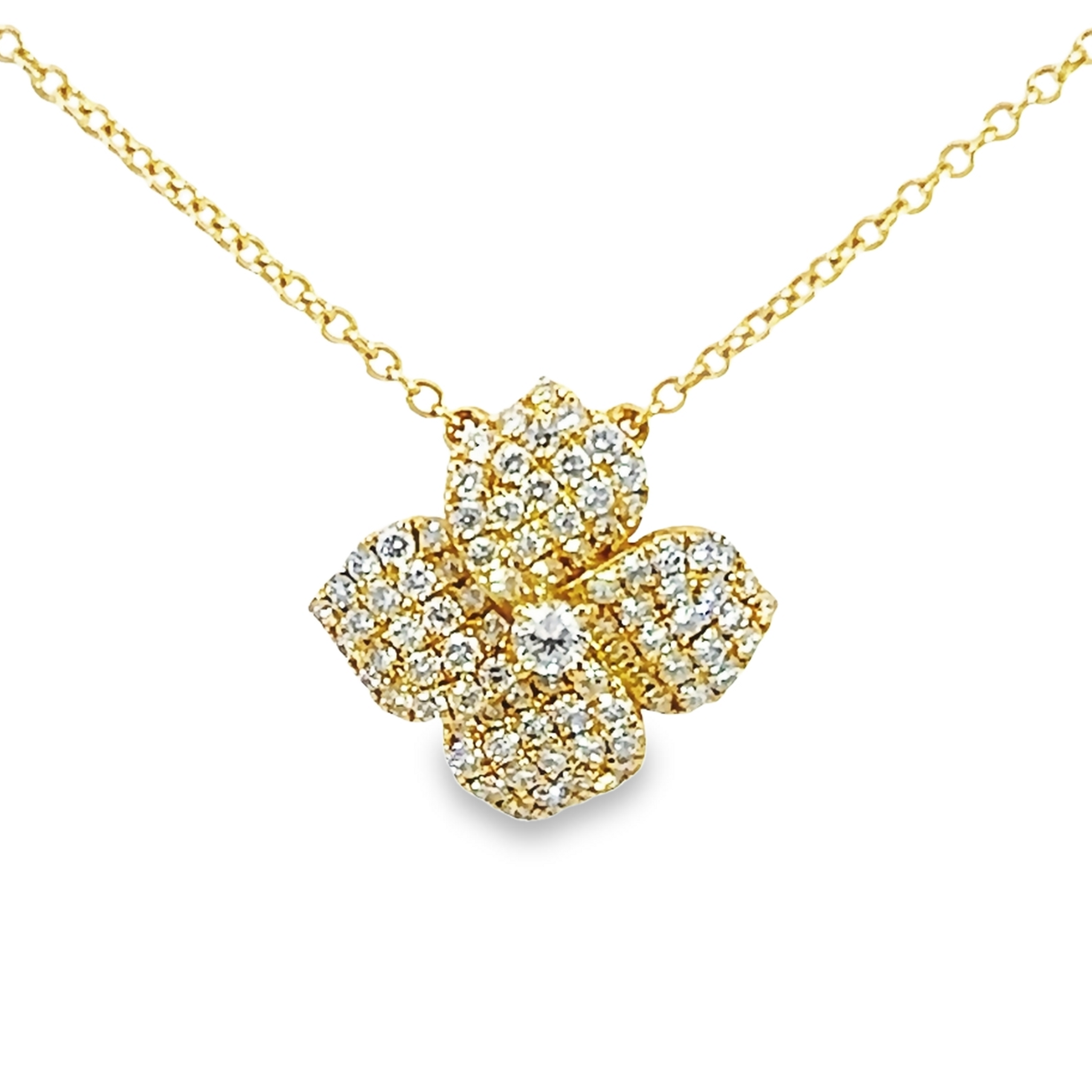 14k Gold Diamond Flower Pendant Necklace