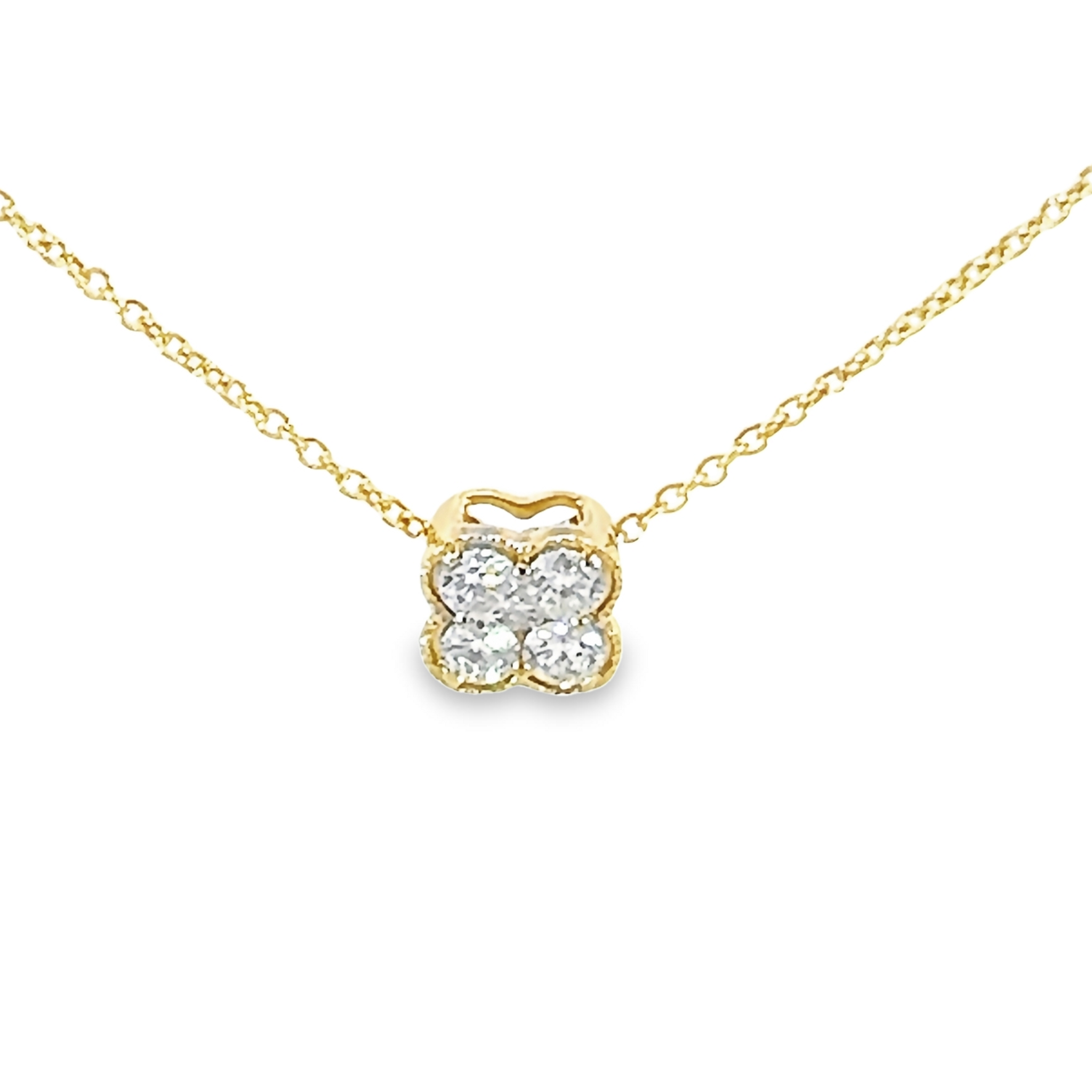 14k Yellow Gold Diamond Clover Pendant Necklace