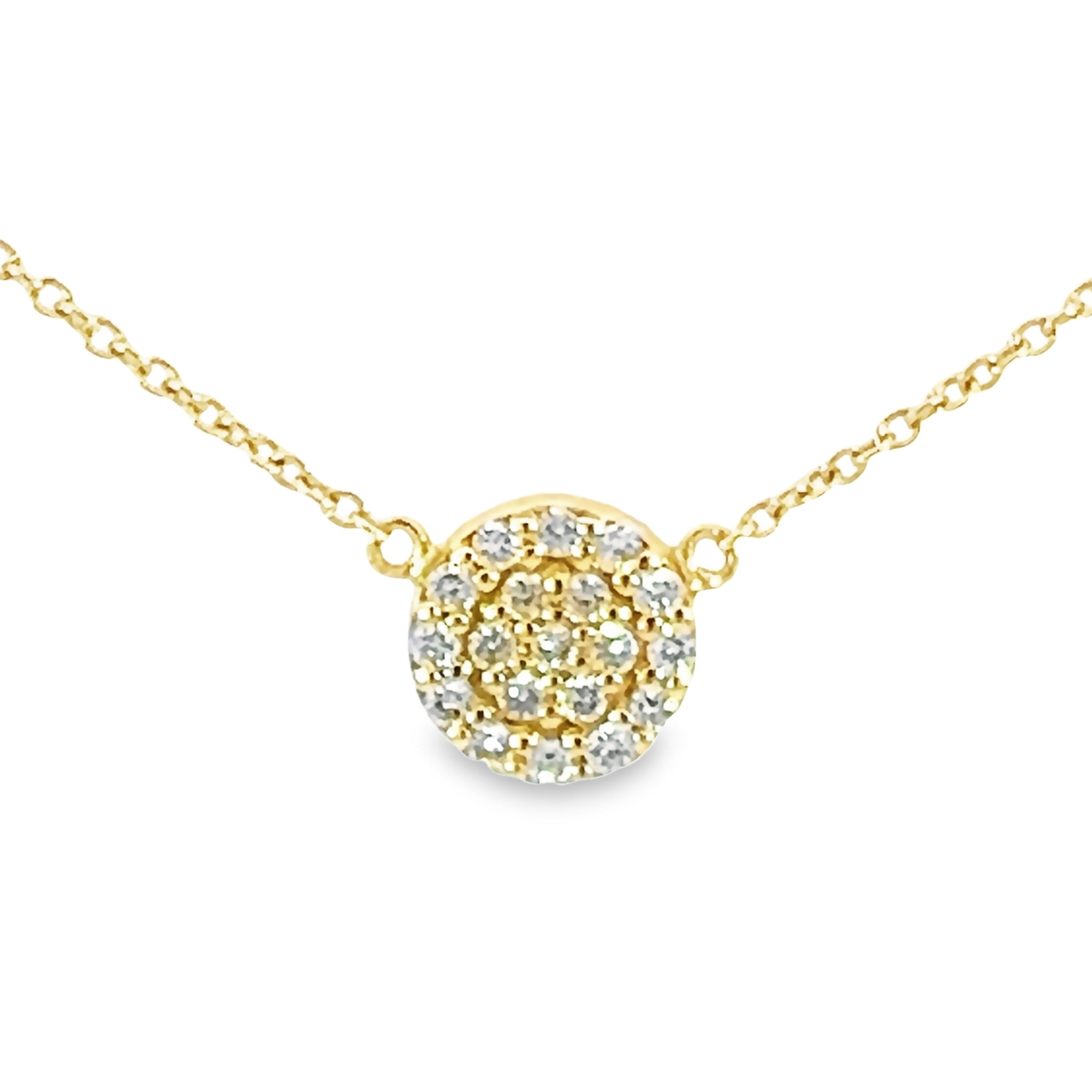 14k Yellow Gold Diamond Cluster Pendant Necklace
