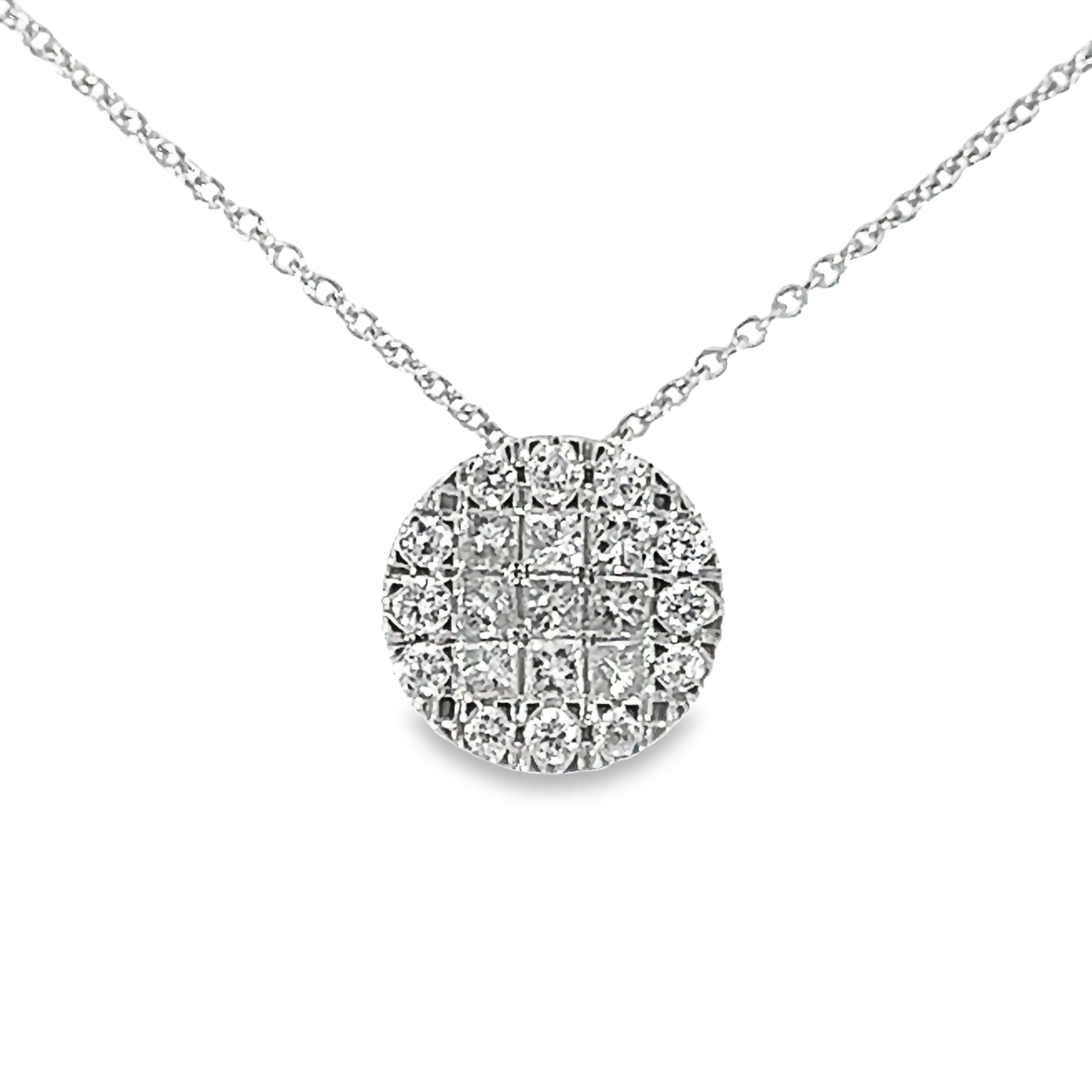 14k White Gold Diamond Cluster Pendant Necklace