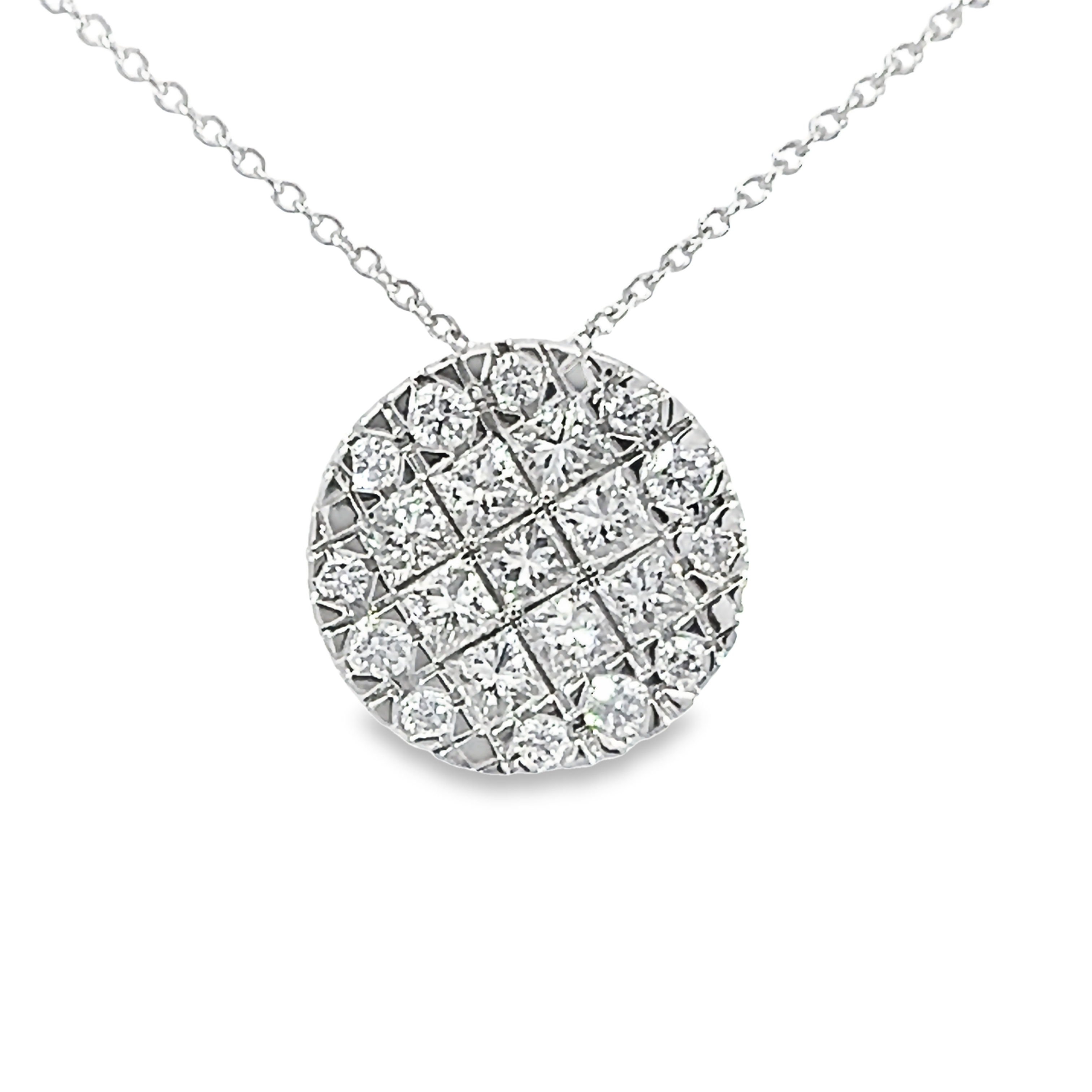 14k White Gold Diamond Cluster Pendant Necklace