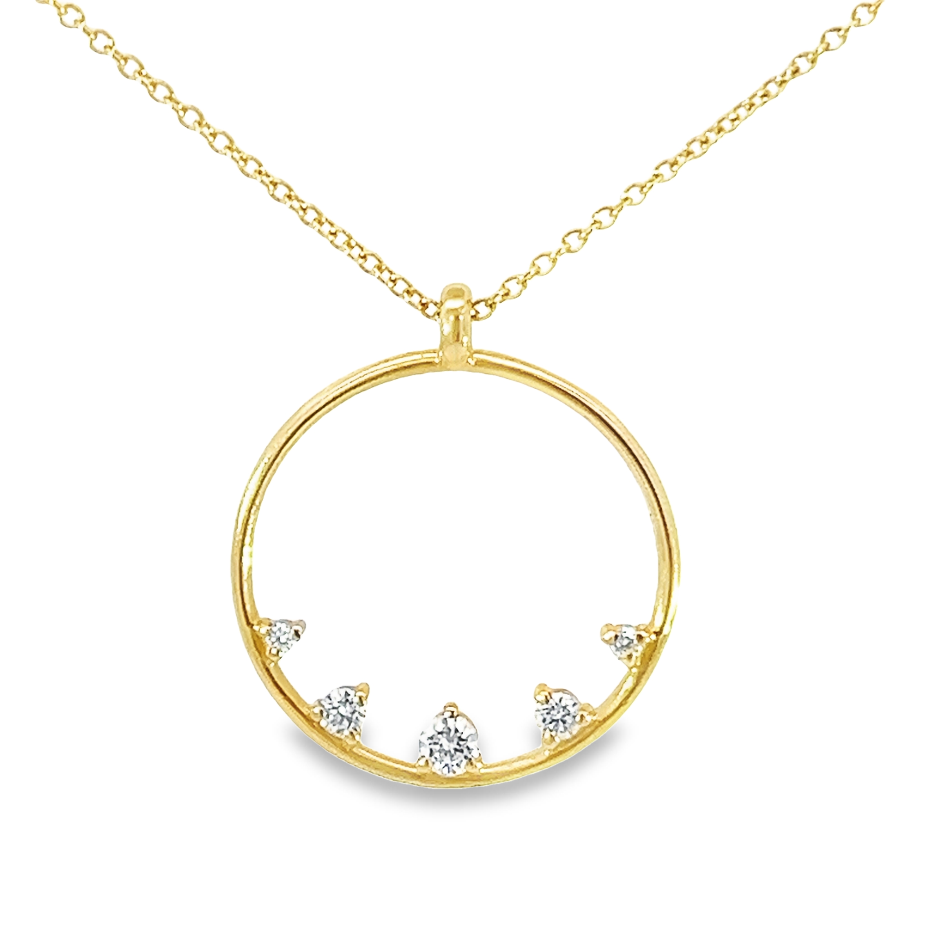 14k Yellow Gold Diamond Circle Pendant Necklace