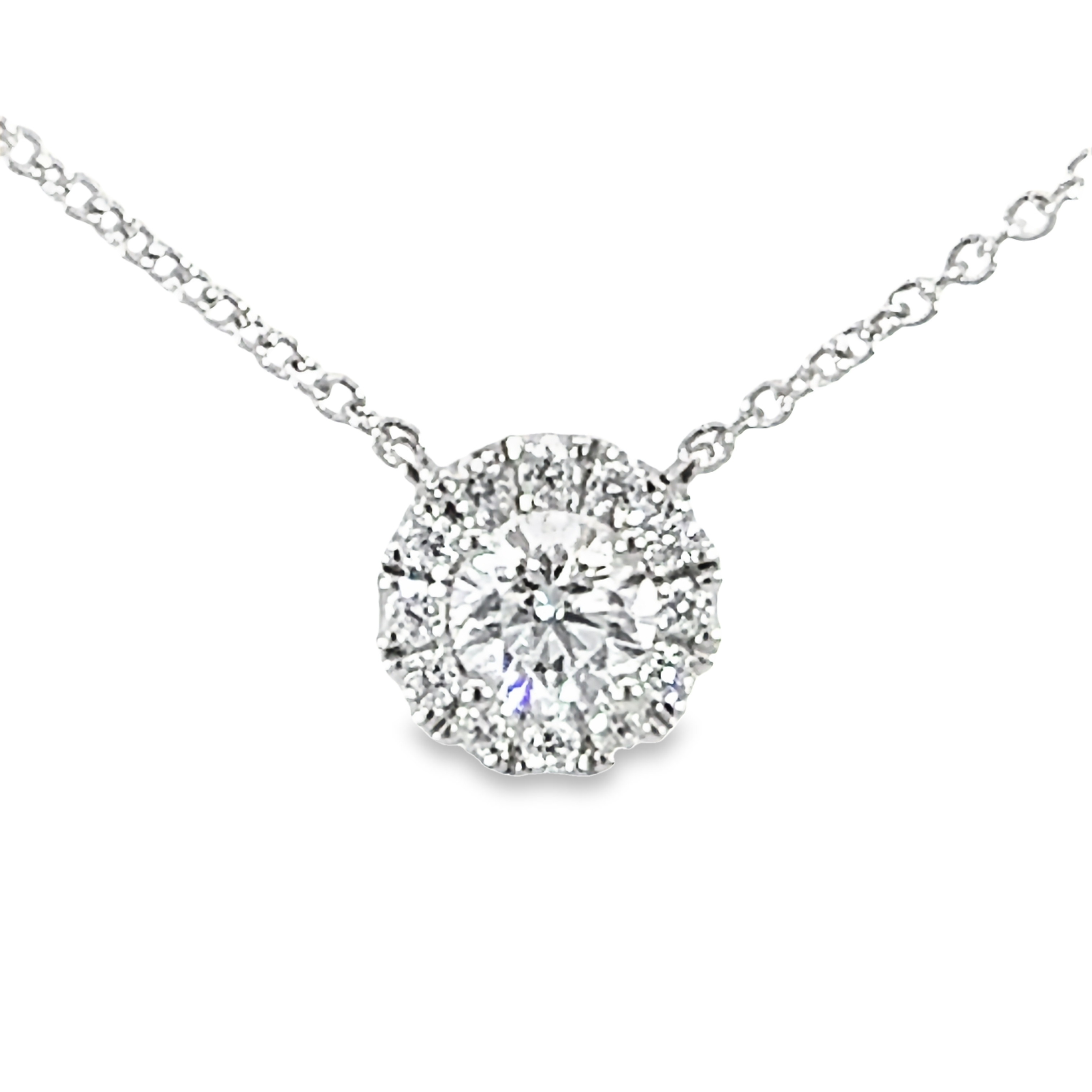 14k White Gold Diamond Halo Pendant