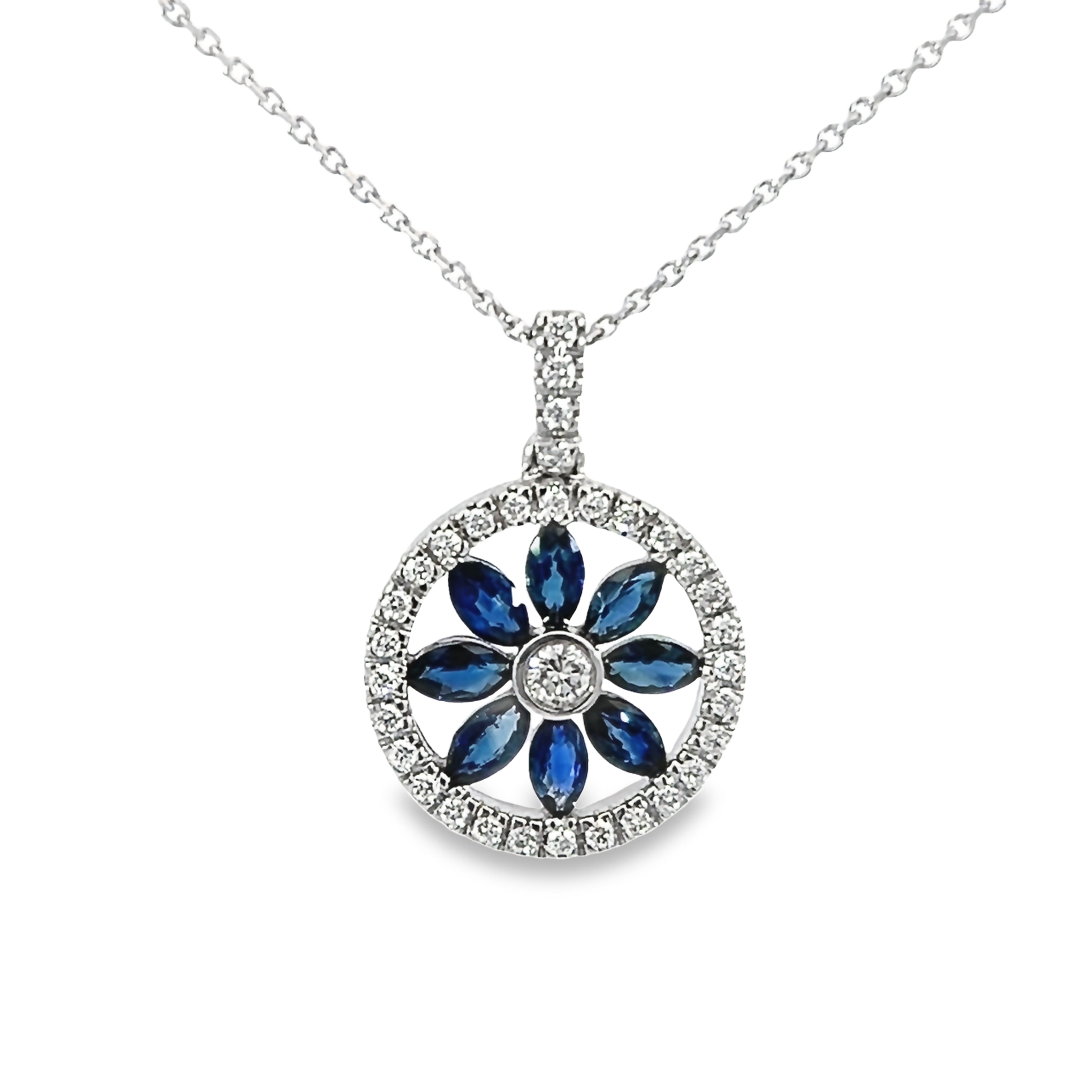 14k White Gold Sapphire And Diamond Necklace