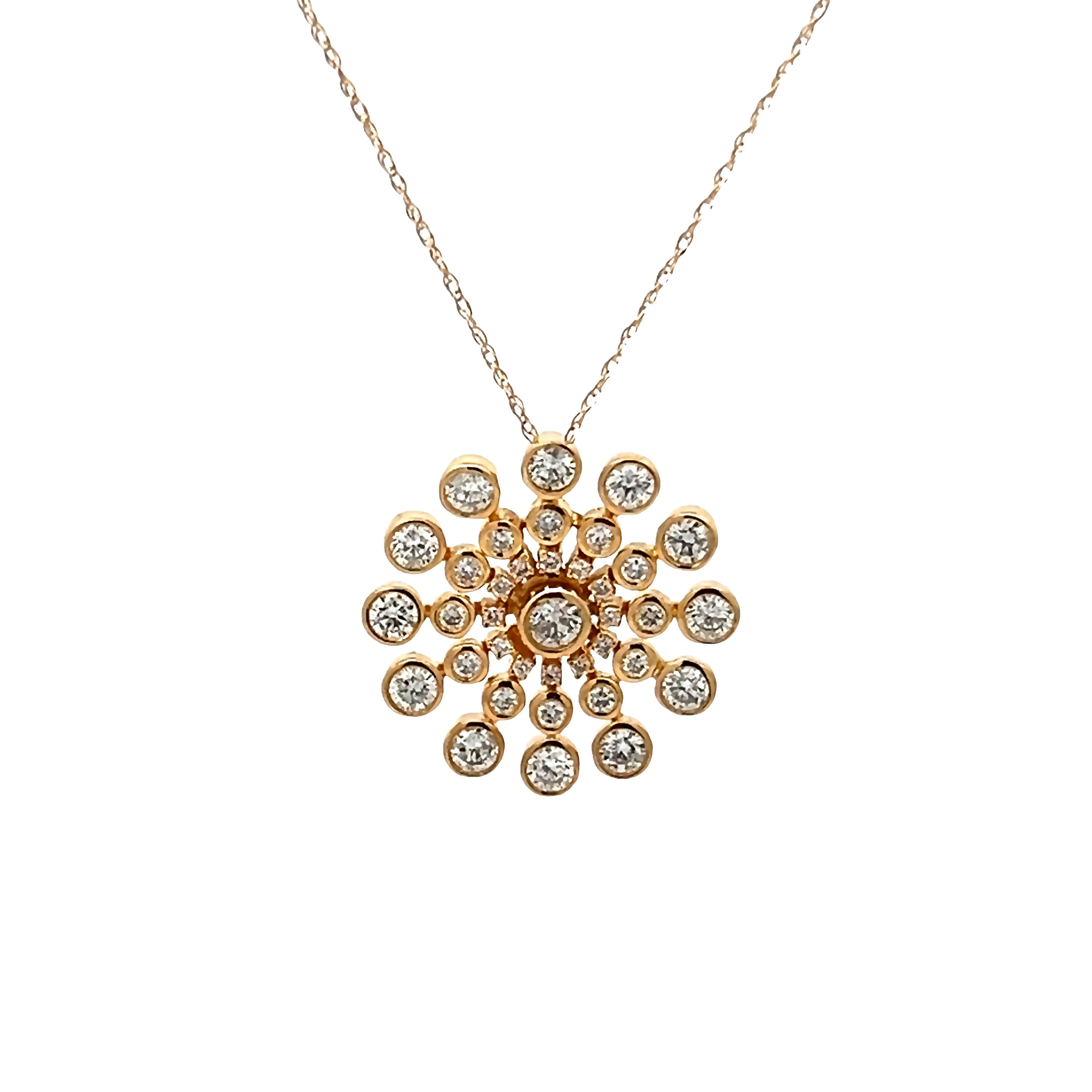 14k Yellow Gold Diamond Flower Pendant