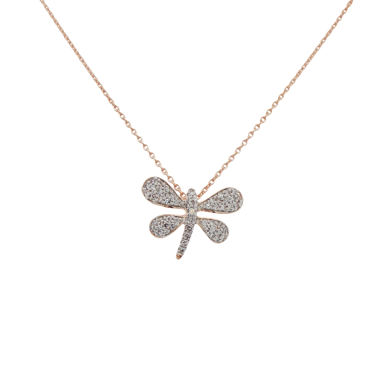 14k Rose Gold Diamond Dragonfly Pendant