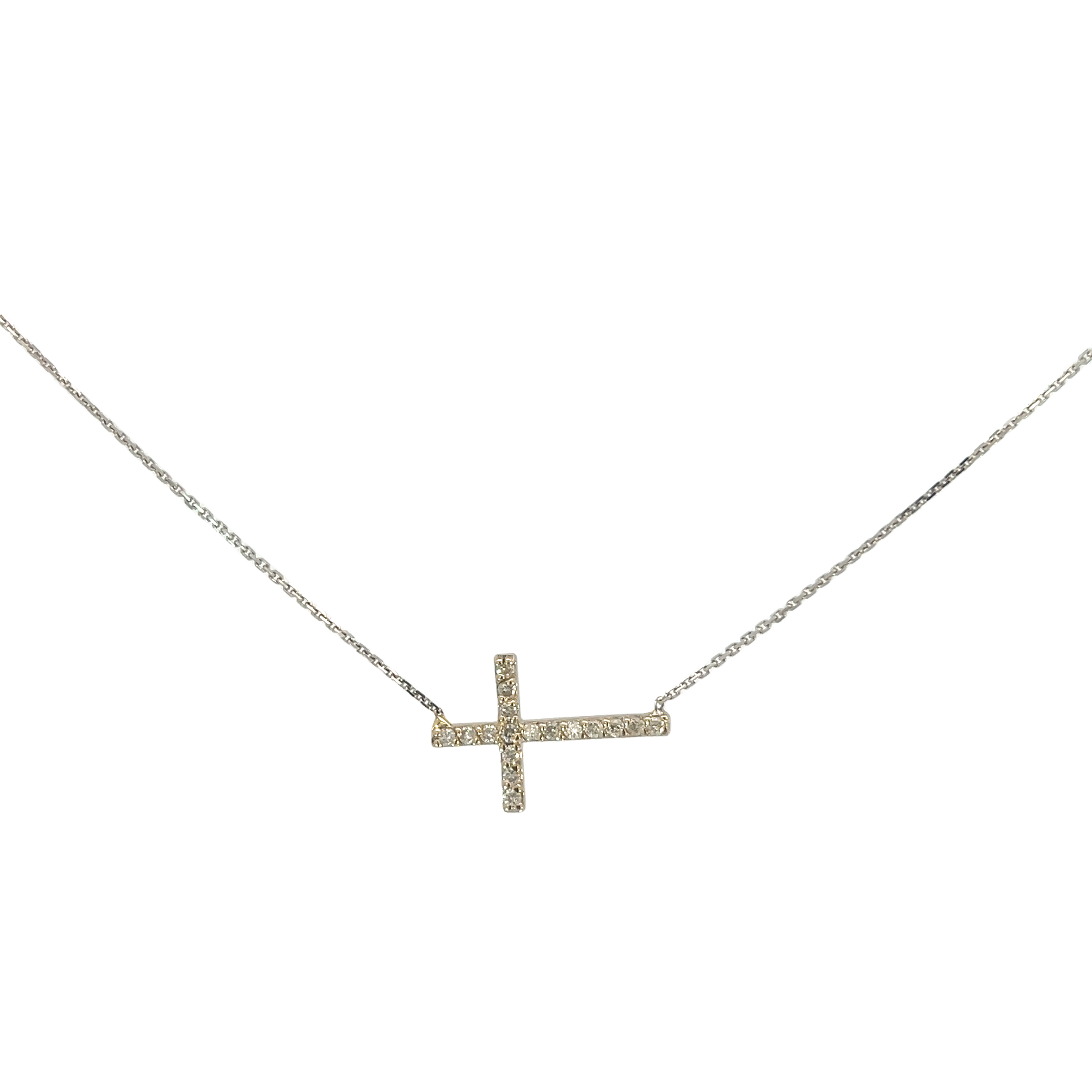 14k White Gold Diamond Cross Pendant Necklace