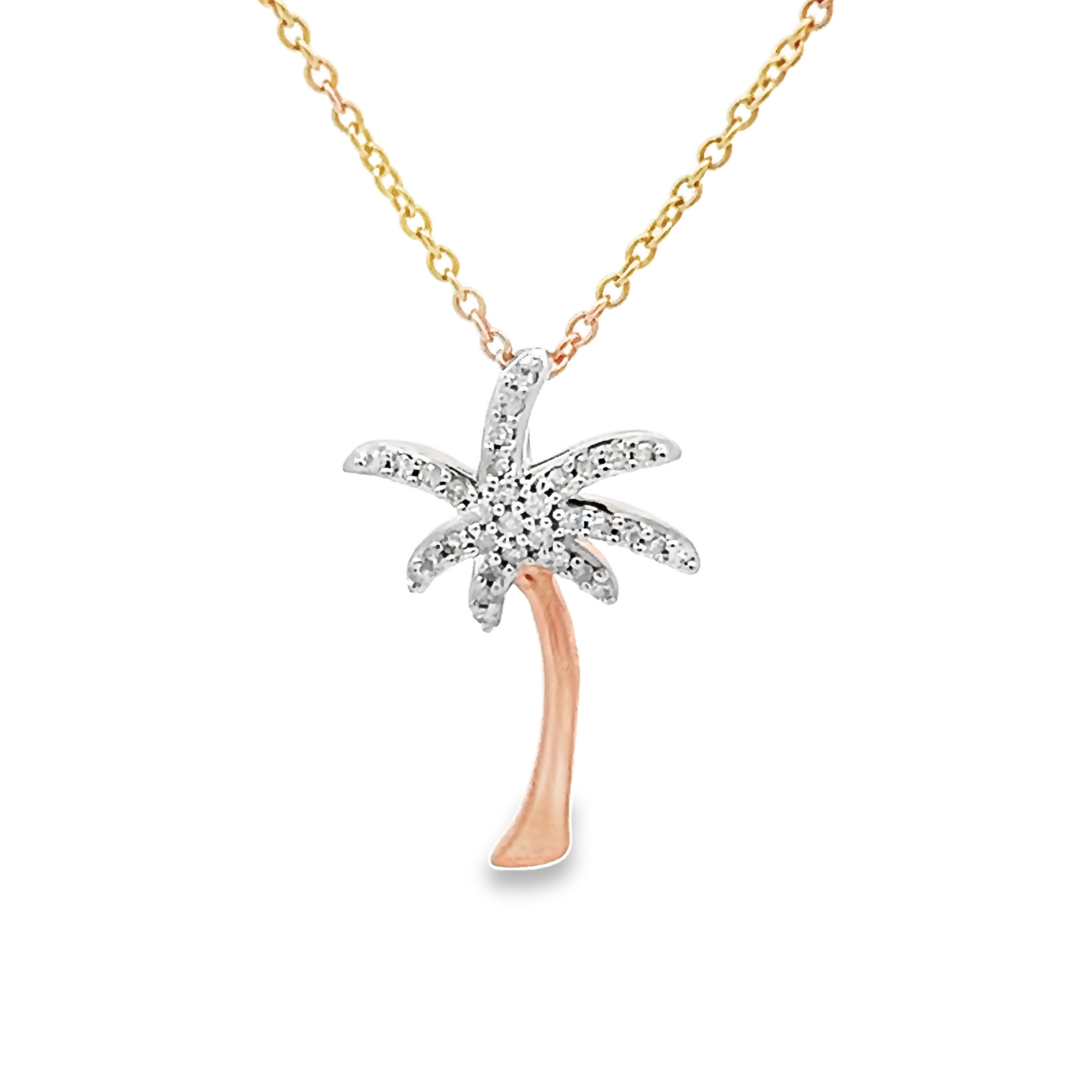 14k Rose Gold Diamond Palm Tree Pendant