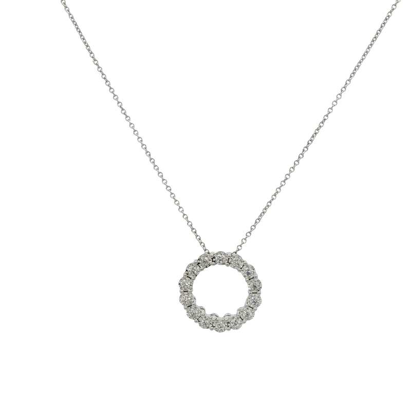 14k White Gold Diamond Circle Pendant Necklace