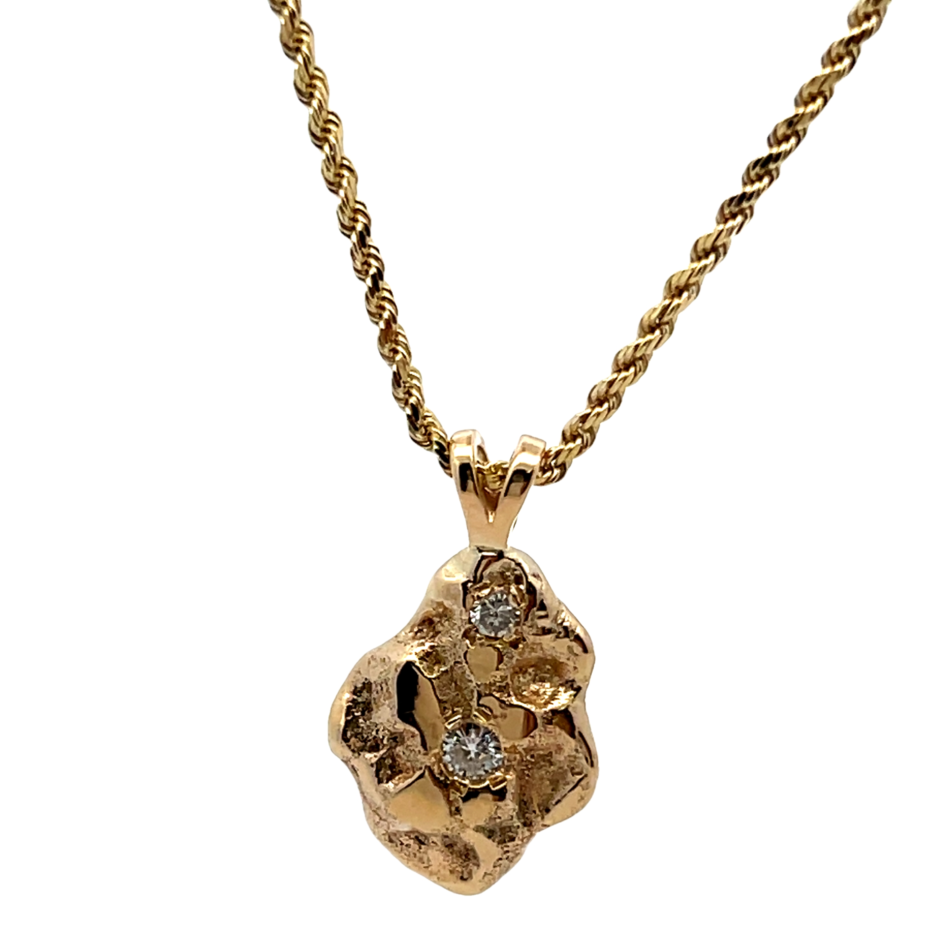 14k Yellow Gold Nugget Diamond Pendant