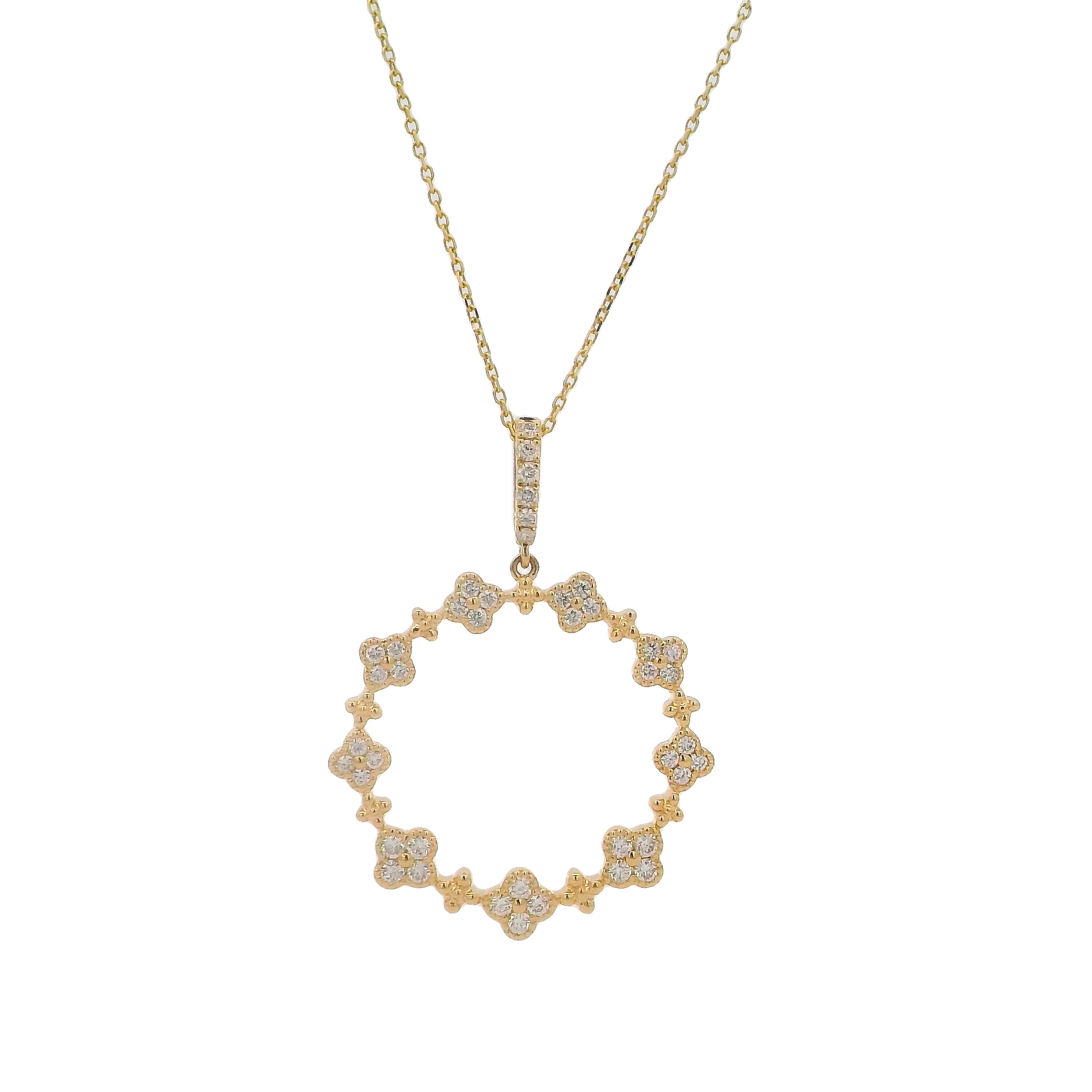 14k Yellow Gold Circle Diamond Pendant