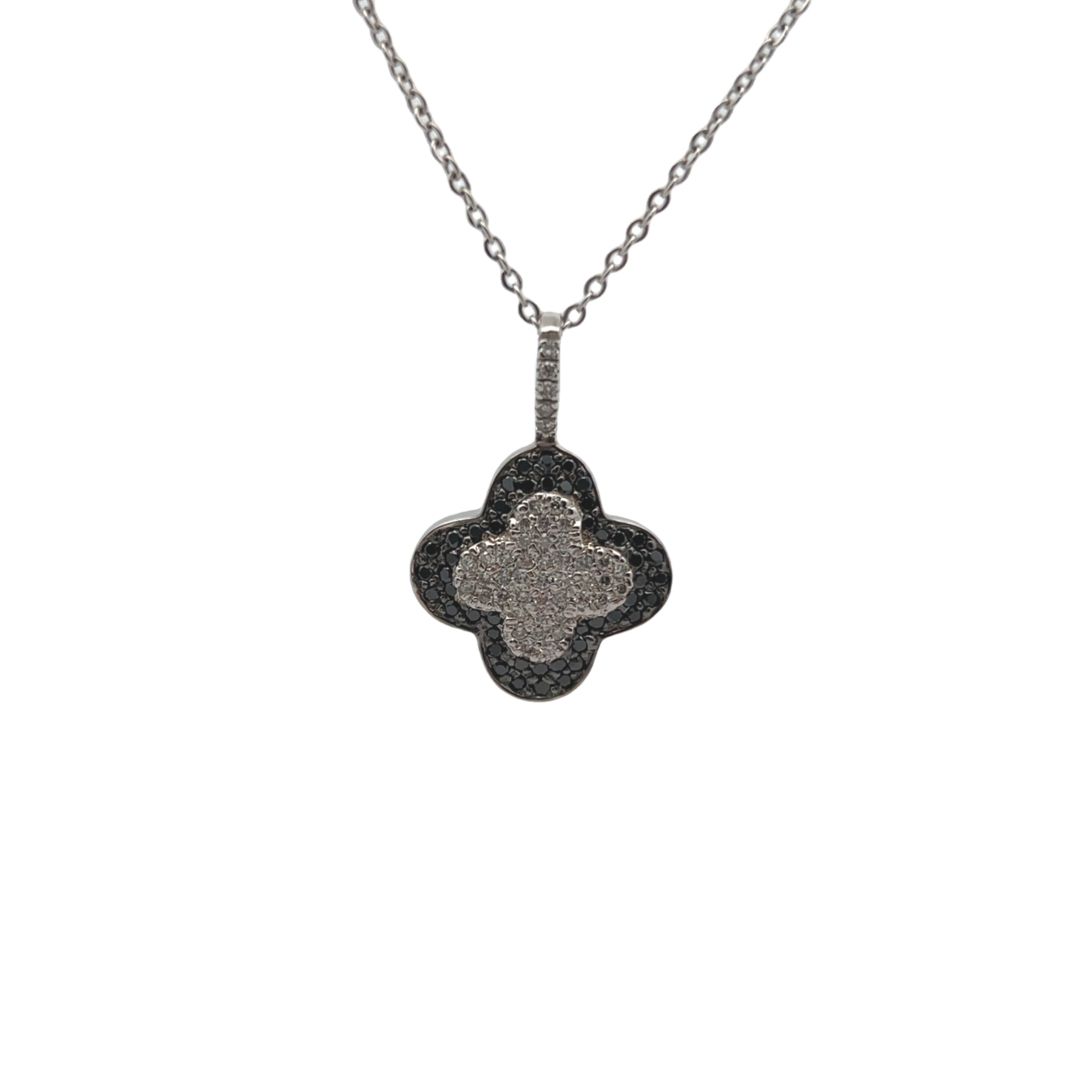 14k White Gold Diamond Clover Pendant