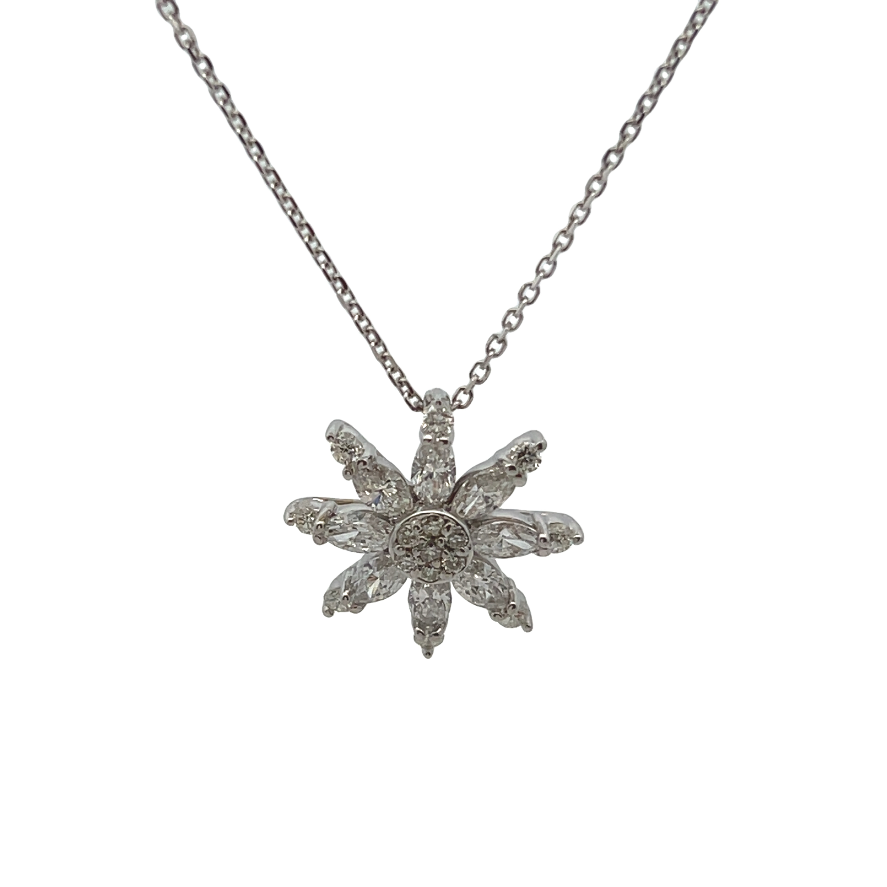 14k White Gold Diamond Flower Pendant