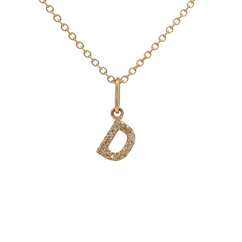 14k Yellow Gold Diamond Letter D Charm