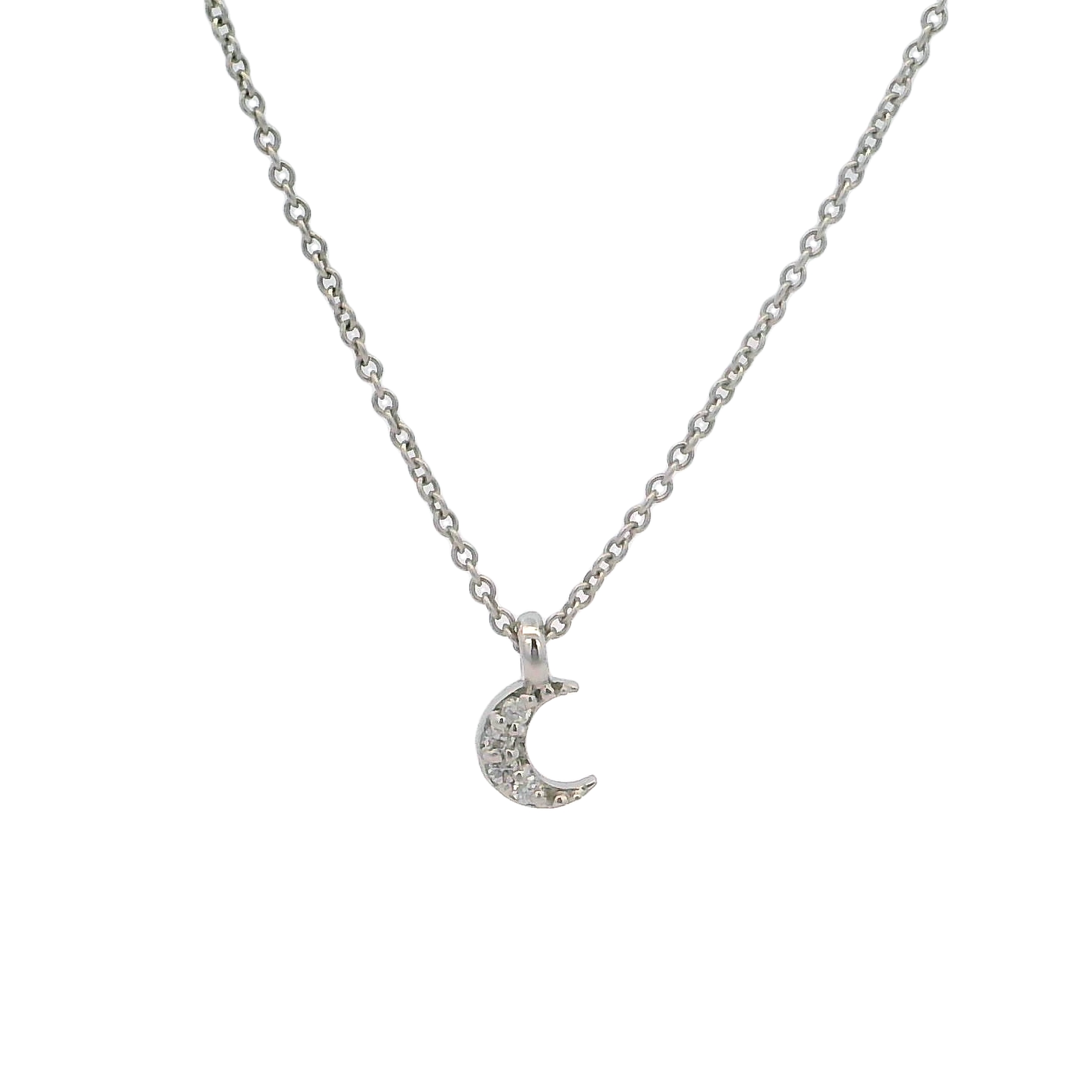 14k White Gold Diamond Crescent Moon Pendant