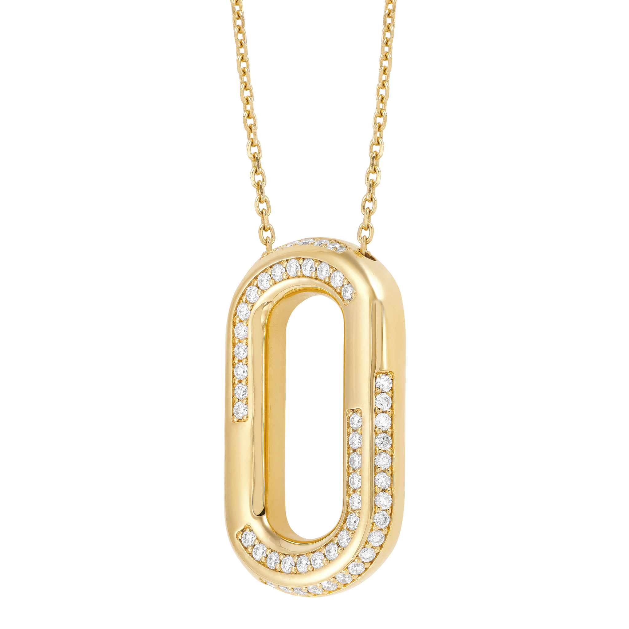 14k Yellow Gold Diamond Paperclip Link Pendant