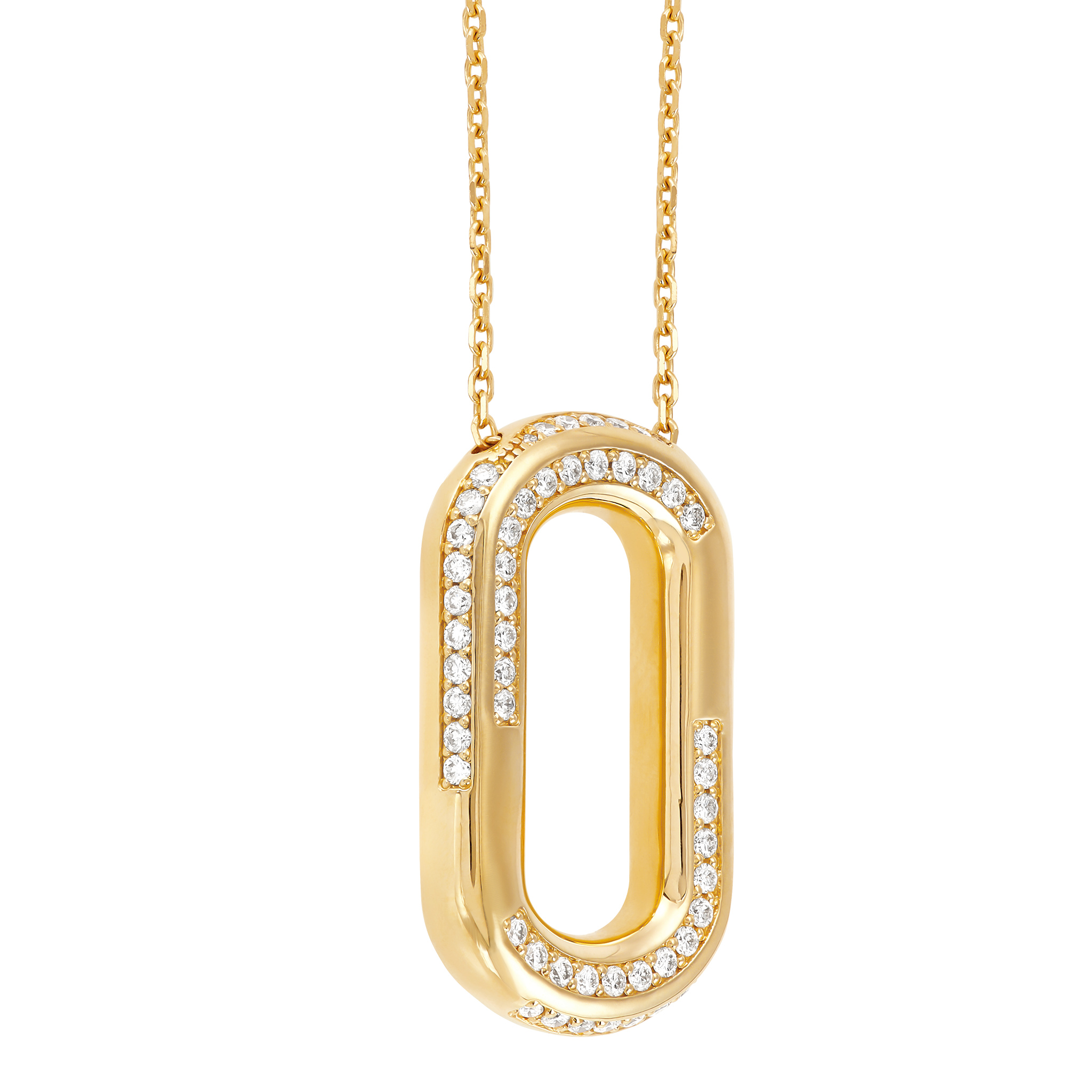 14k Yellow Gold Diamond Paperclip Link Pendant