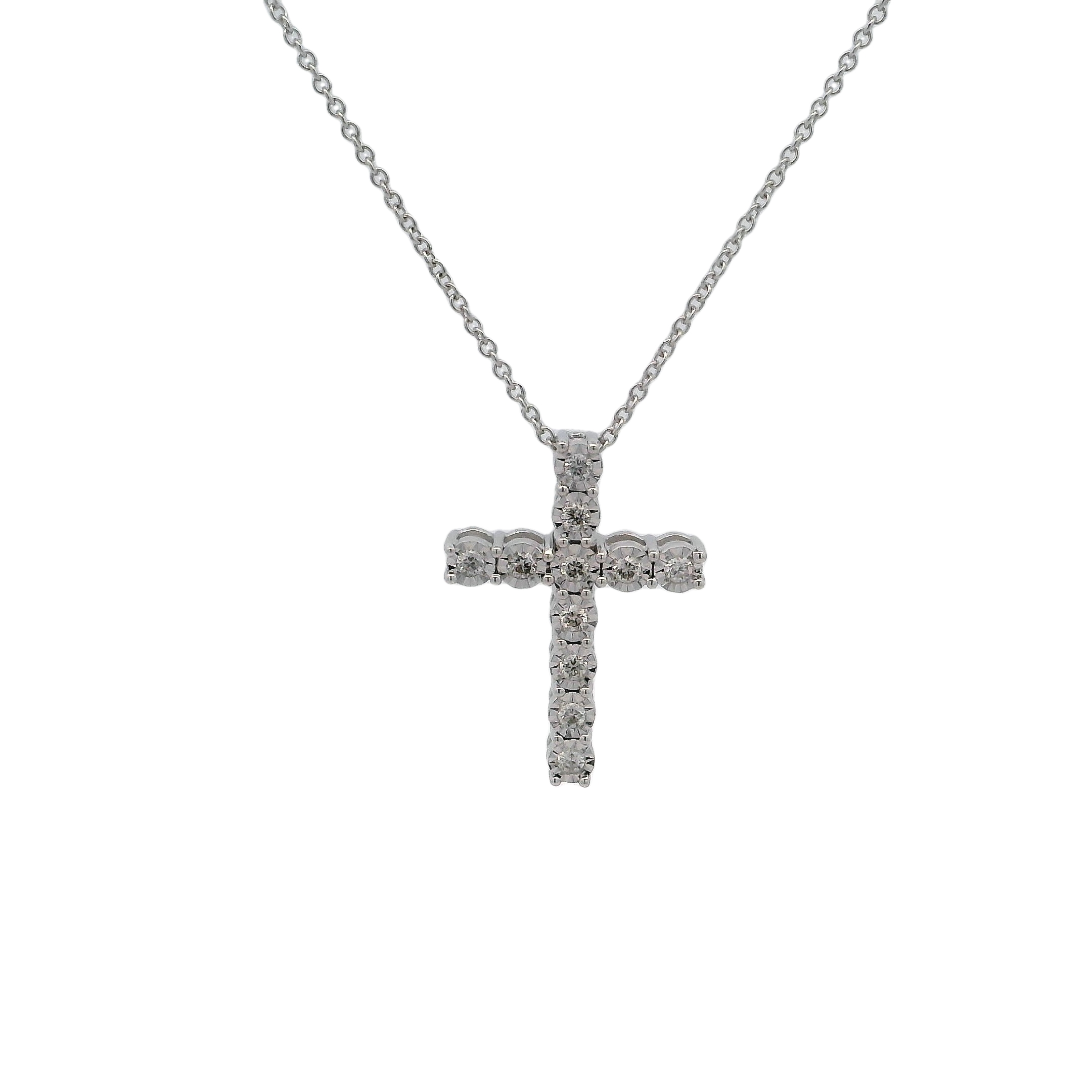 14k White Gold Diamond Cross Necklace