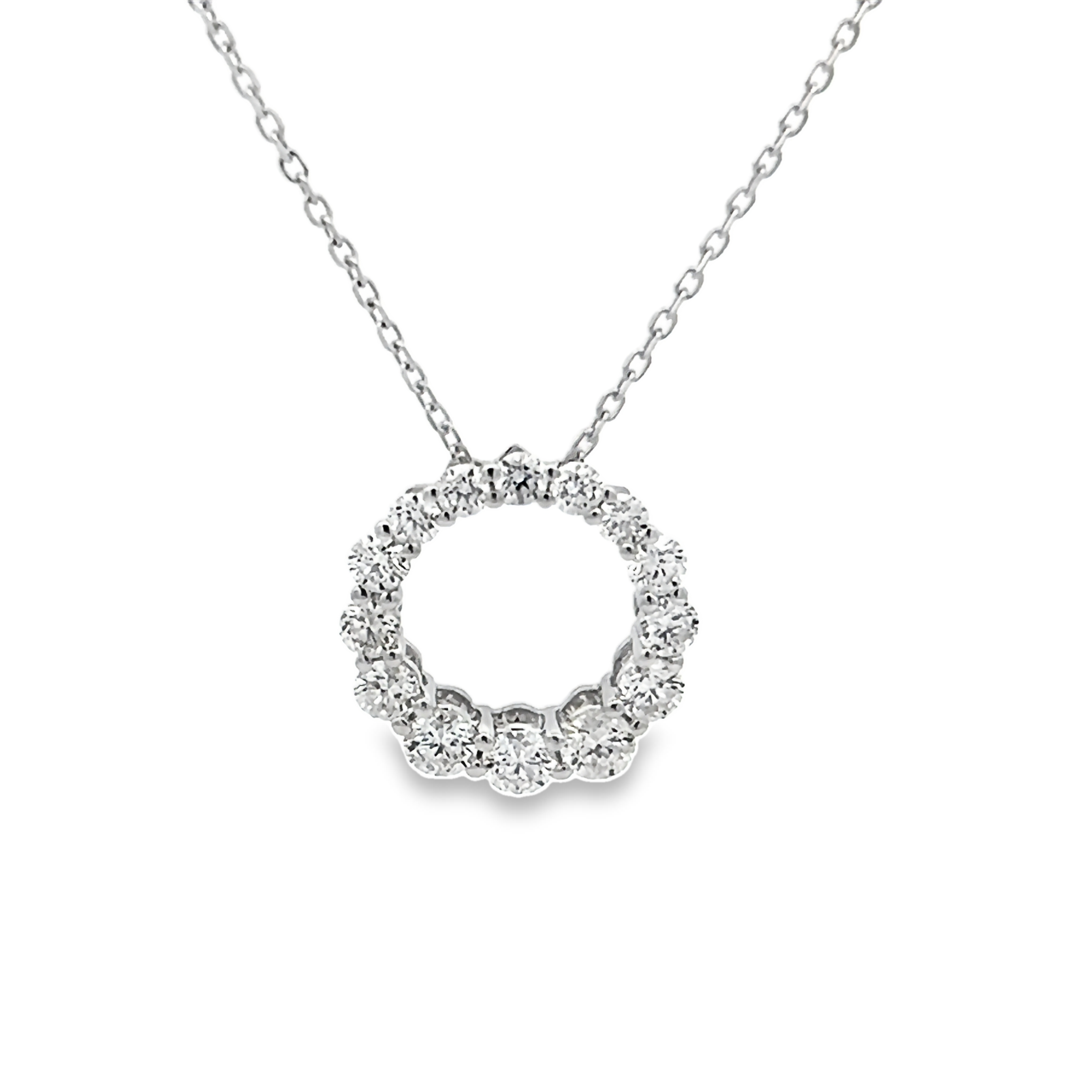 14k White Gold Diamond Circle Pendant Necklace