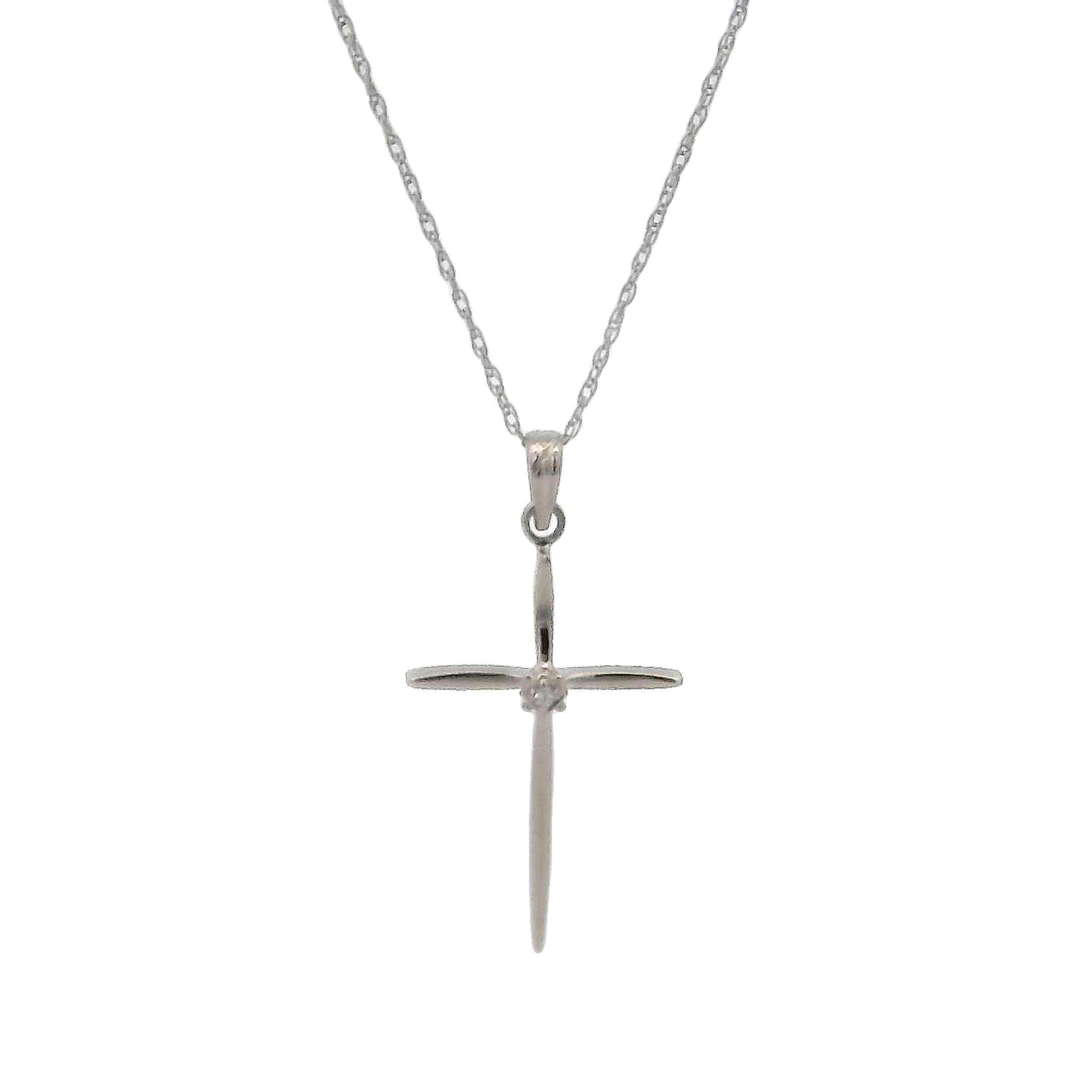 14k White Gold Diamond Cross Pendant