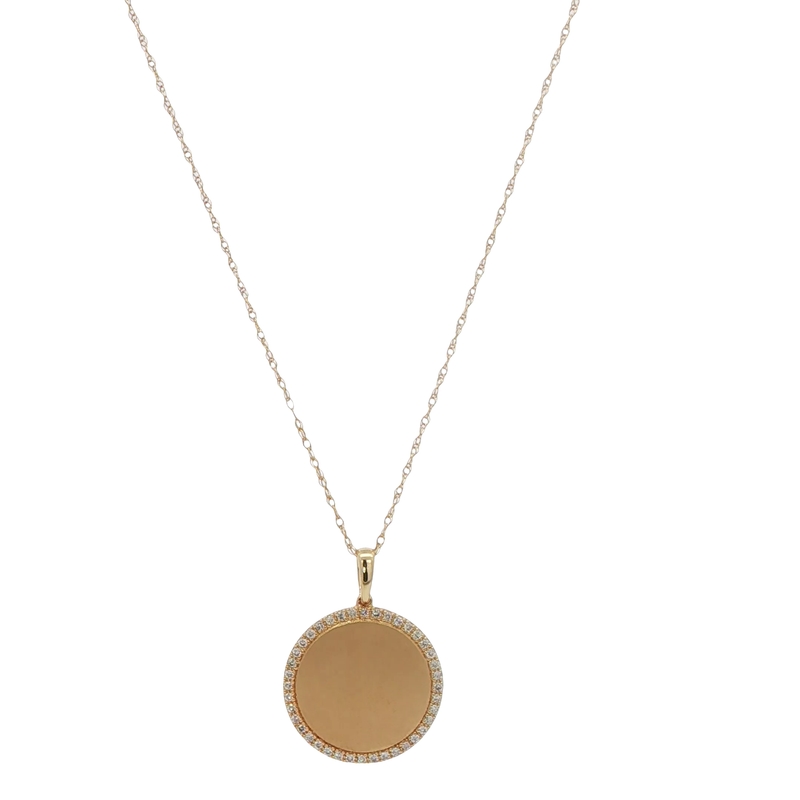 14k Yellow Gold Diamond Circle Plate Pendant