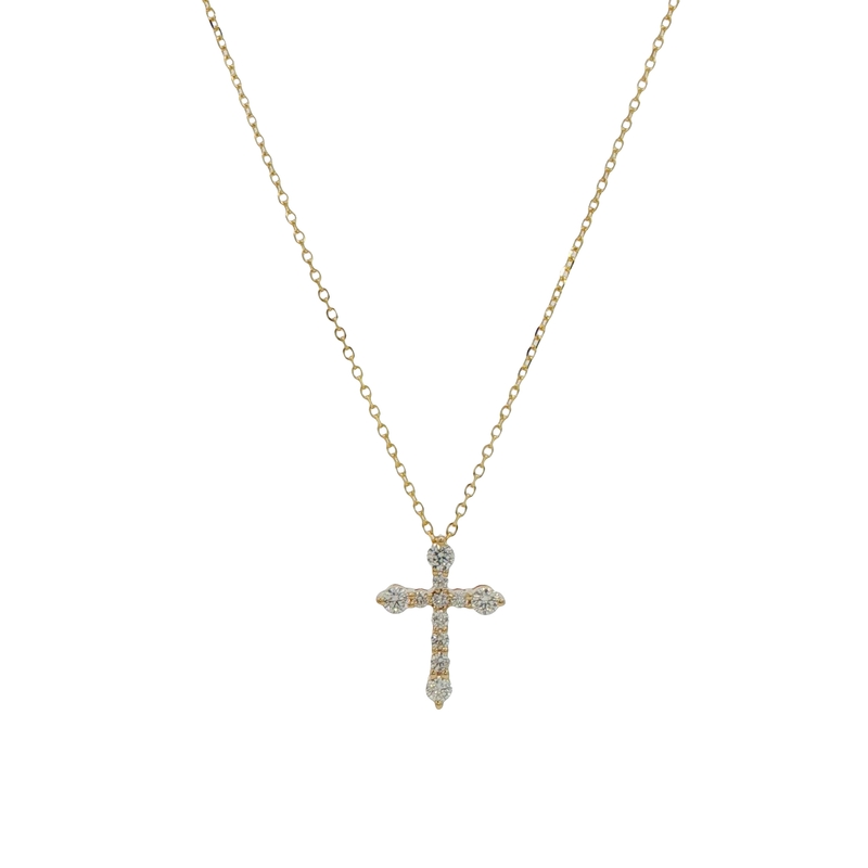 14k Yellow Gold Diamond Cross Pendant