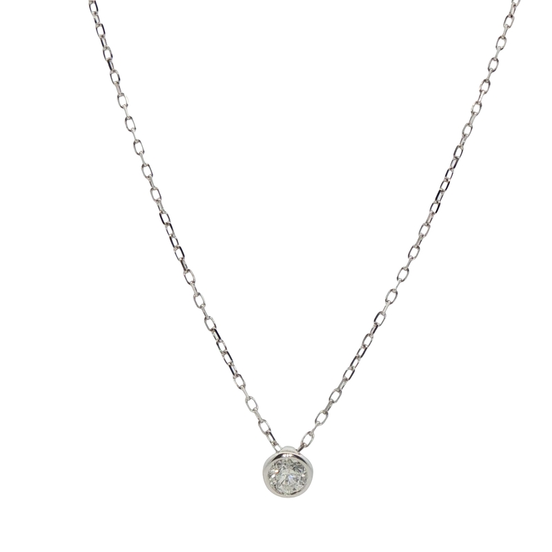 14k White Gold Diamond Solitaire Bezel Set Necklace