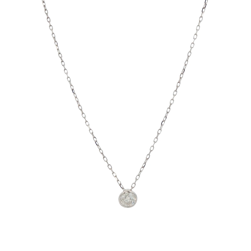 14k White Gold Diamond Solitaire Bezel Set Necklace
