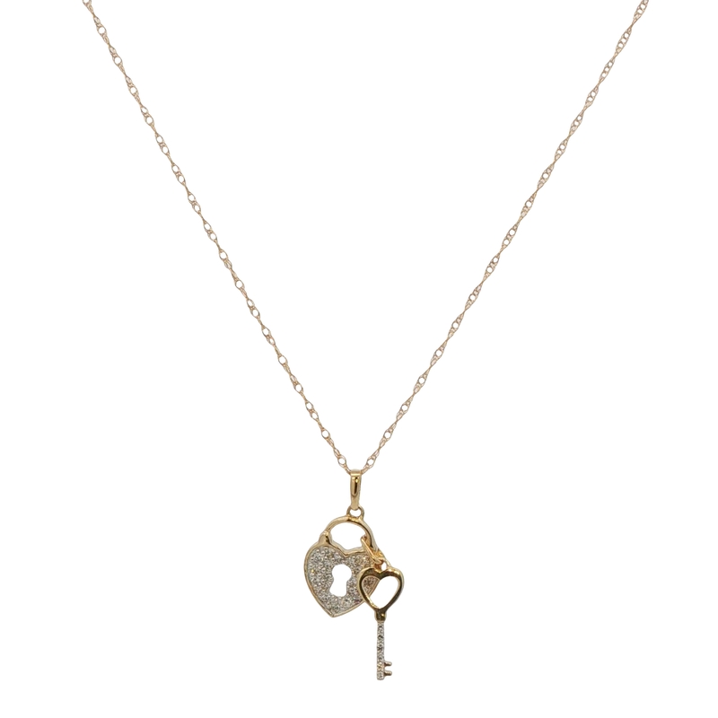 14k Two Toned Heart Lock And Key Pendant