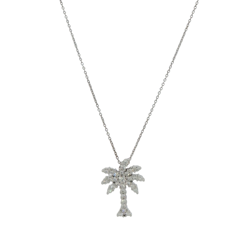 18k White Gold Diamond Palm Tree Pendant