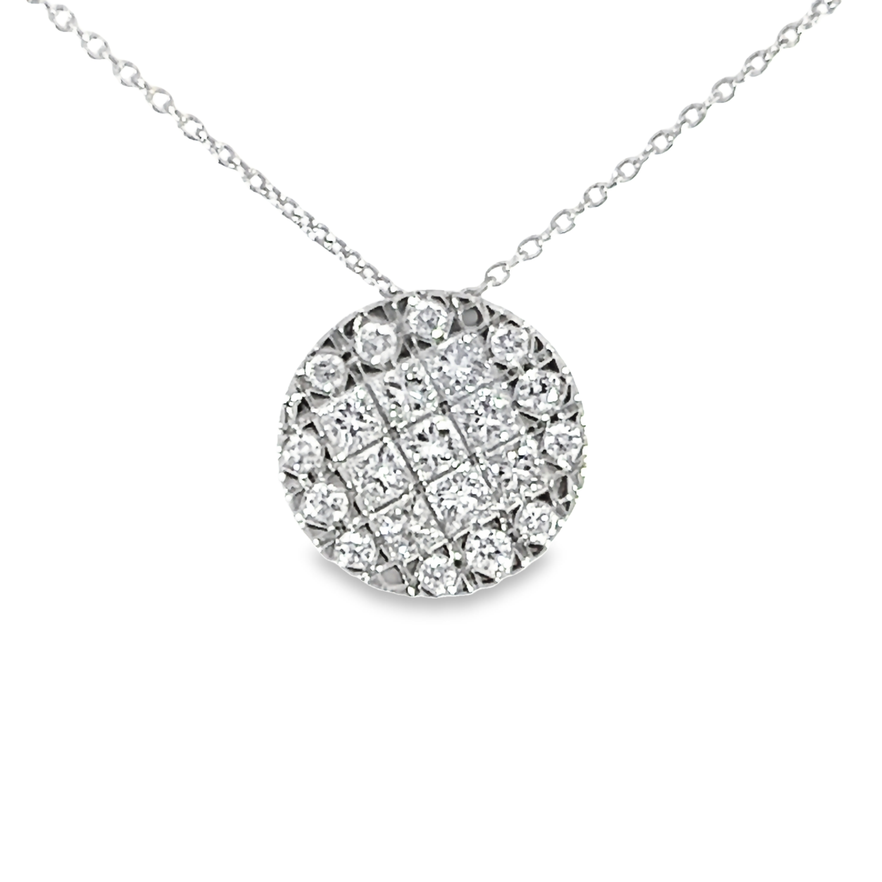 14k White Gold Diamond Cluster Pendant Necklace