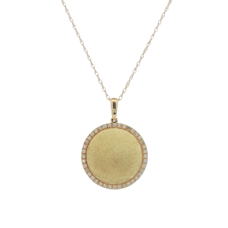 14k Yellow Gold Diamond Round Disc Pendant