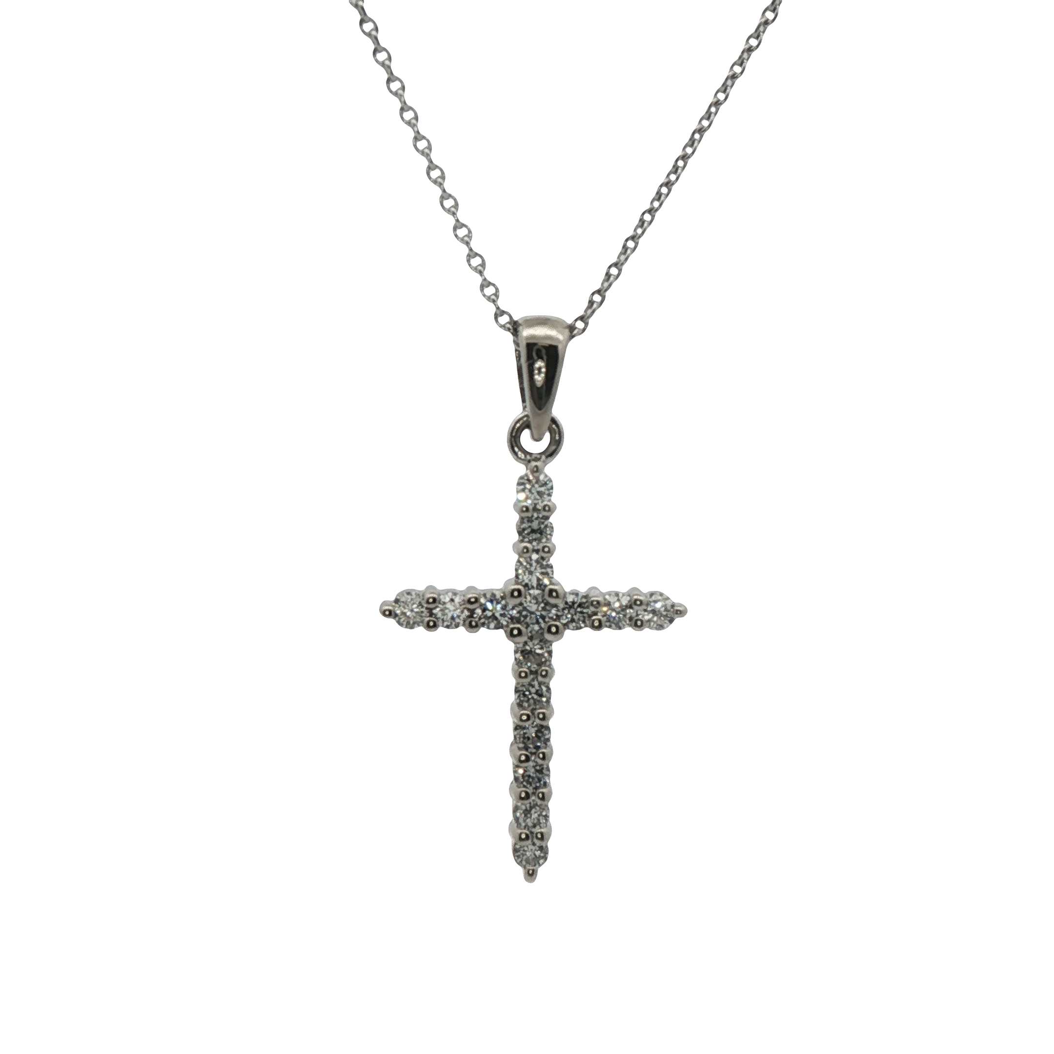 14k White Gold Diamond Cross Pendant