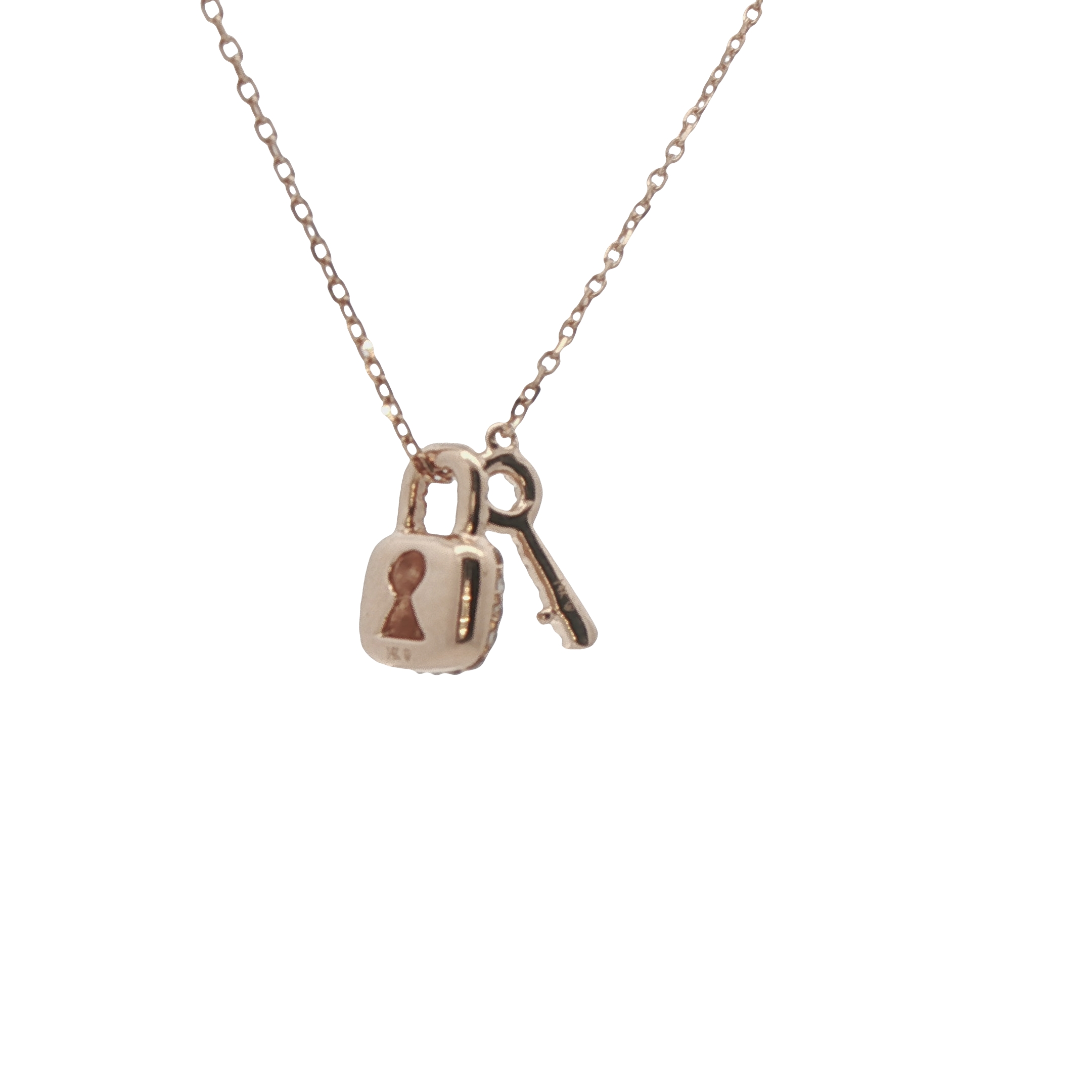 14k Rose Gold Diamond Lock And Key Necklace