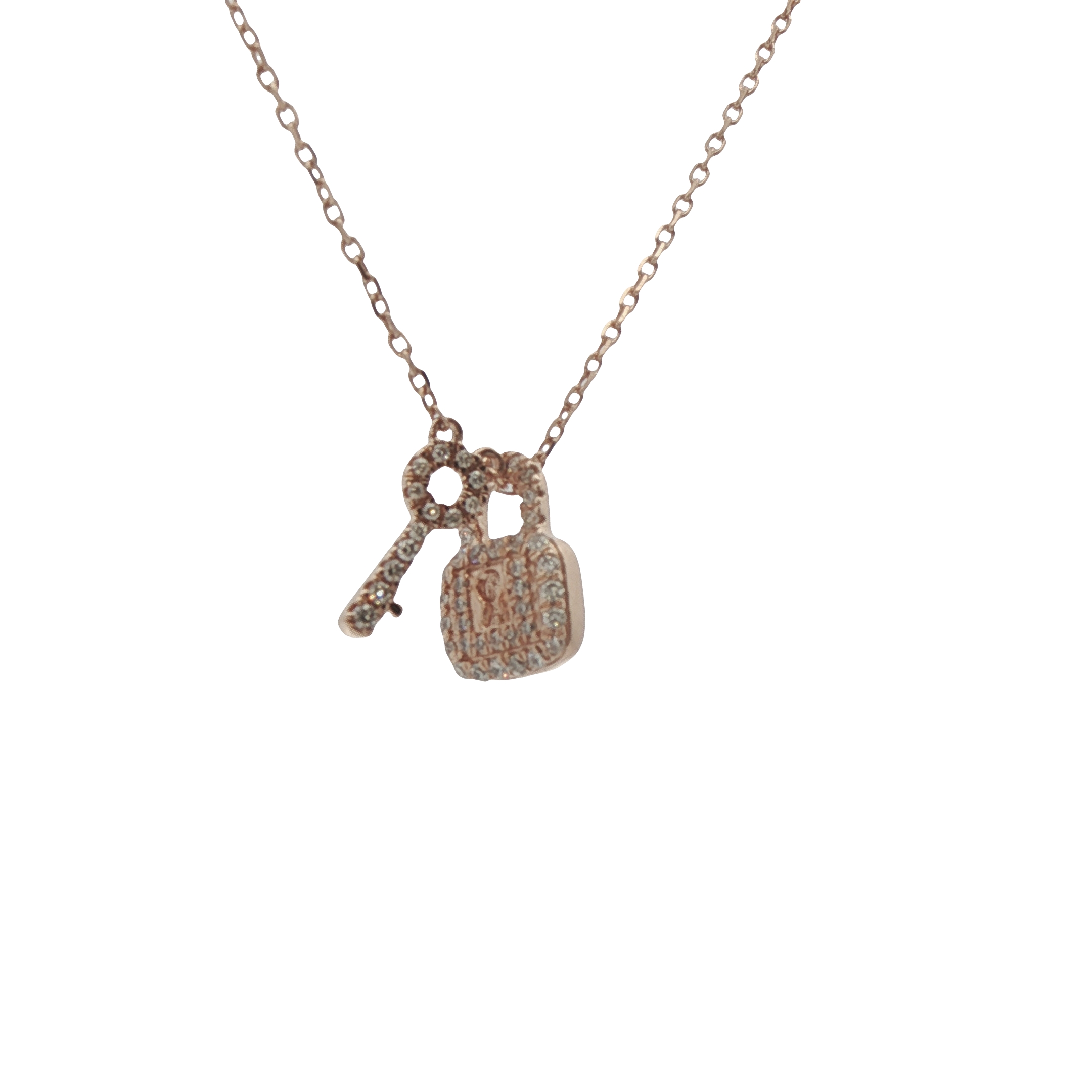 14k Rose Gold Diamond Lock And Key Necklace