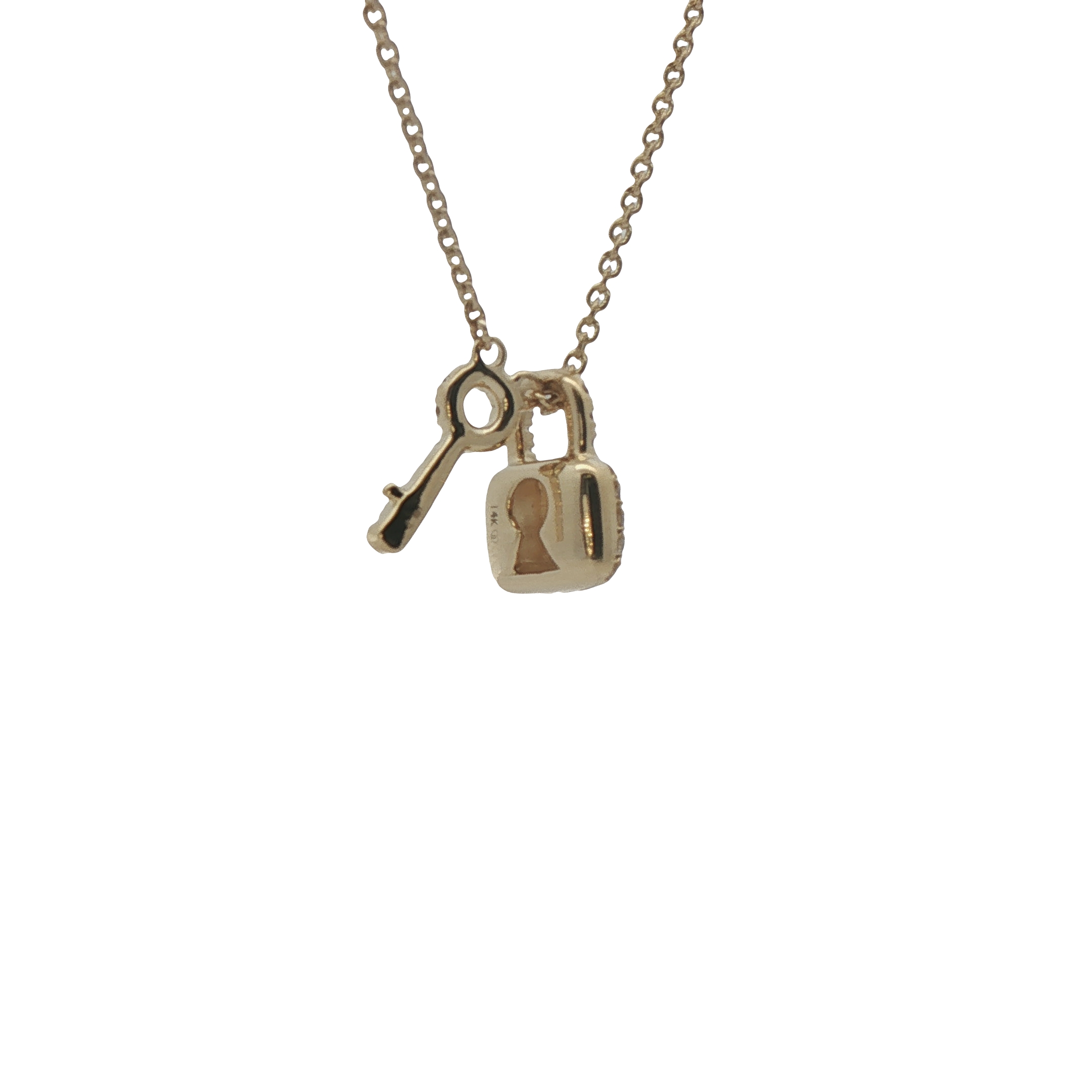14k Yellow Gold Diamond Lock And Key Necklace