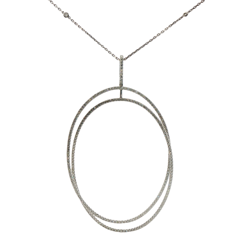 14k White Gold Diamond Circle Pendant Necklace