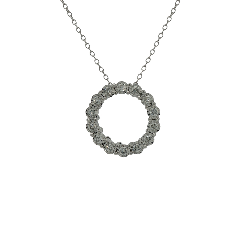 14k White Gold Diamond Circle Pendant Necklace