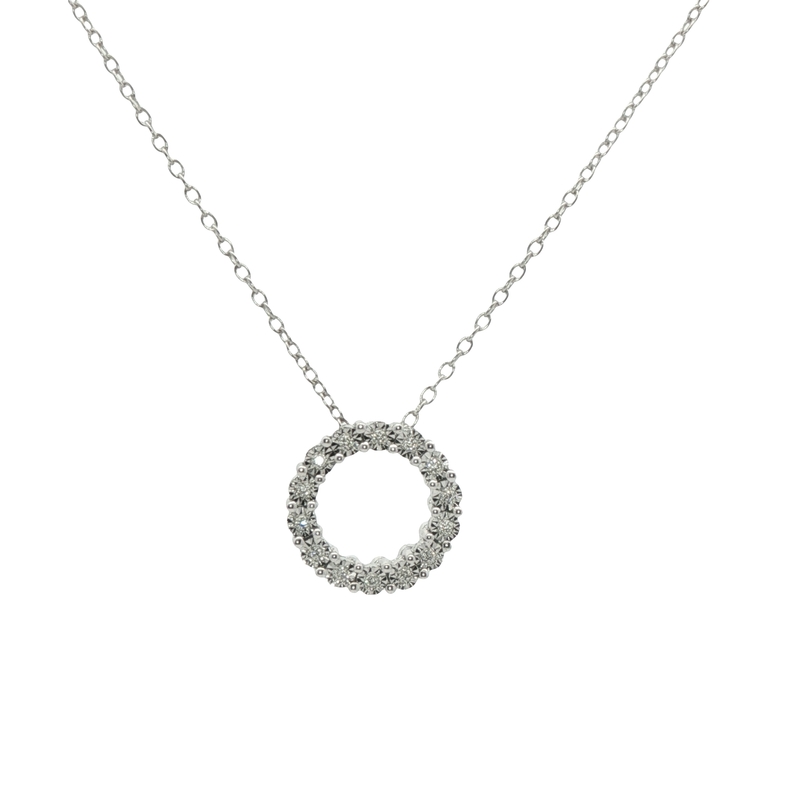 14k Gold Diamond Circle Pendant Necklace