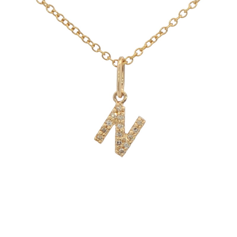 14k Yellow Gold Diamond Letter N Charm