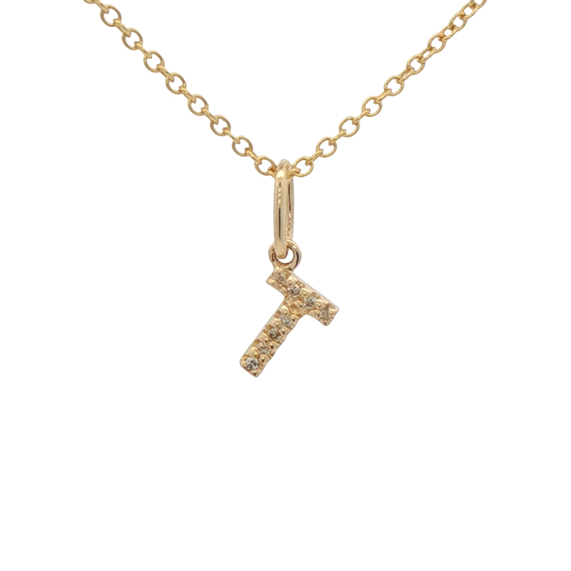 14k Yellow Gold Diamond Letter T Charm